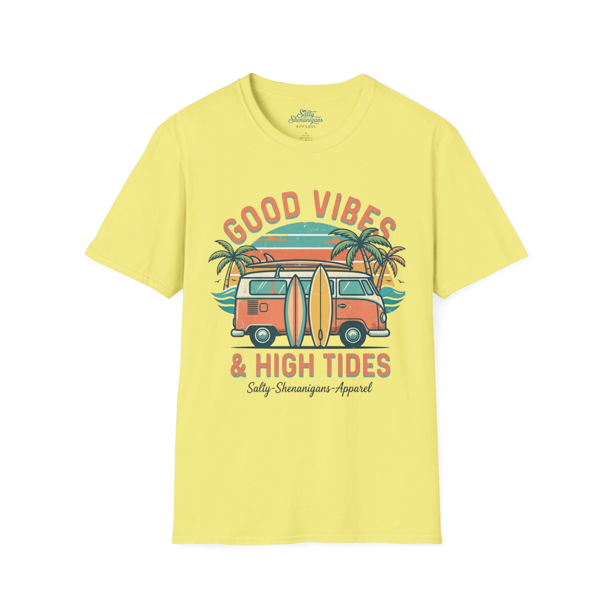 Good Vibes High Tides Beach Shirt | Coastal Surf Lifestyle Tee Printify