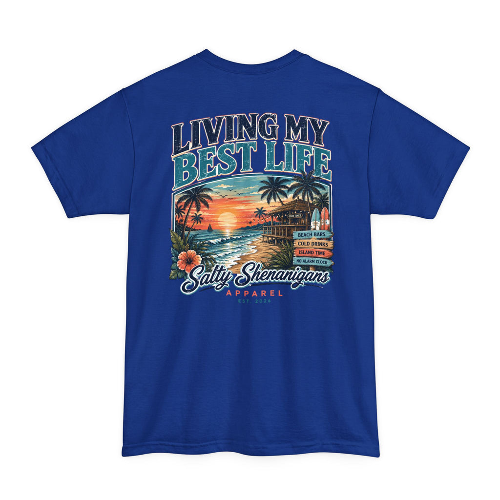 Living My Best Life Sunset Tee | Hanes Beefy-T Tall Beach Vacation T-Shirt Printify