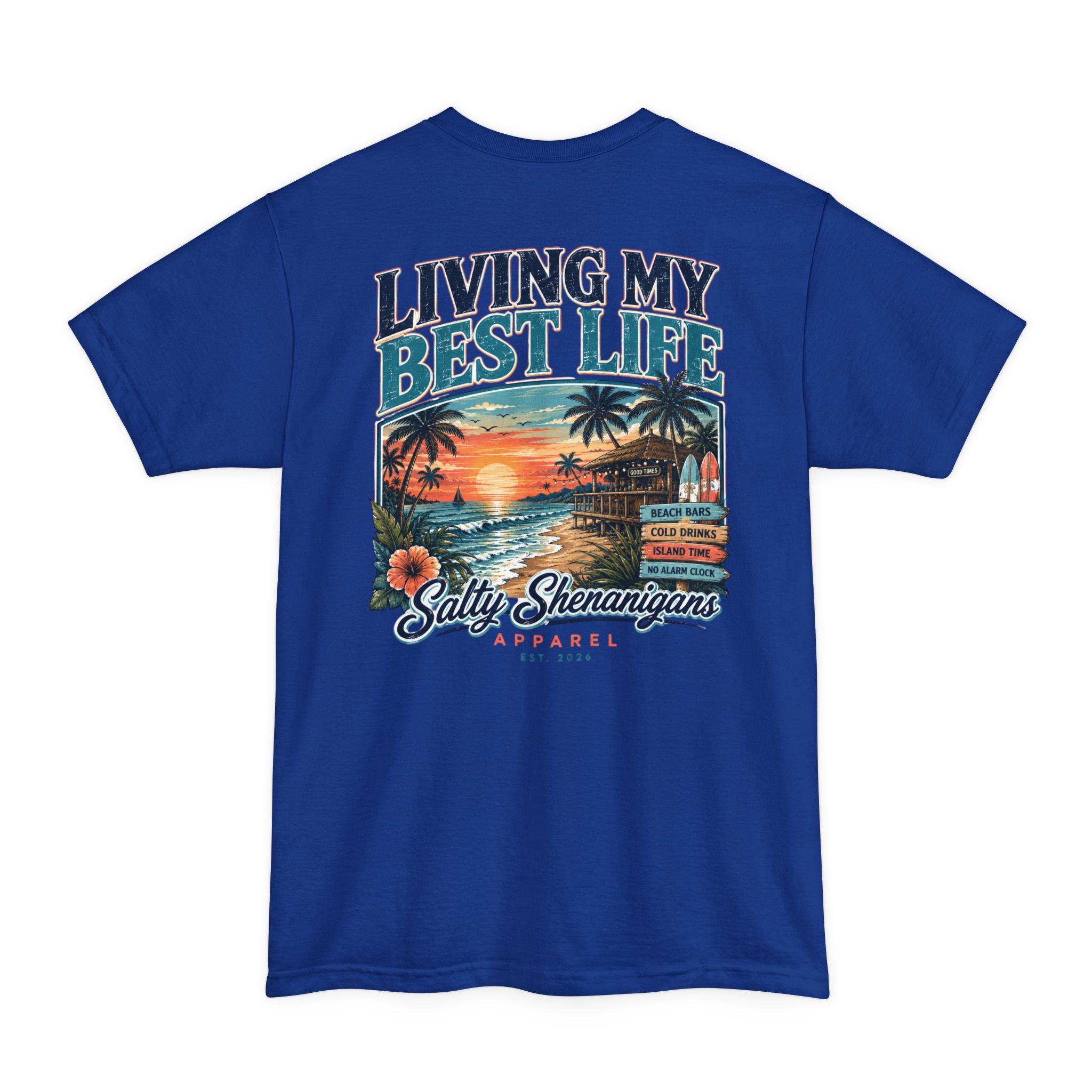 Living My Best Life Sunset Tee | Hanes Beefy-T Tall Beach Vacation T-Shirt Printify