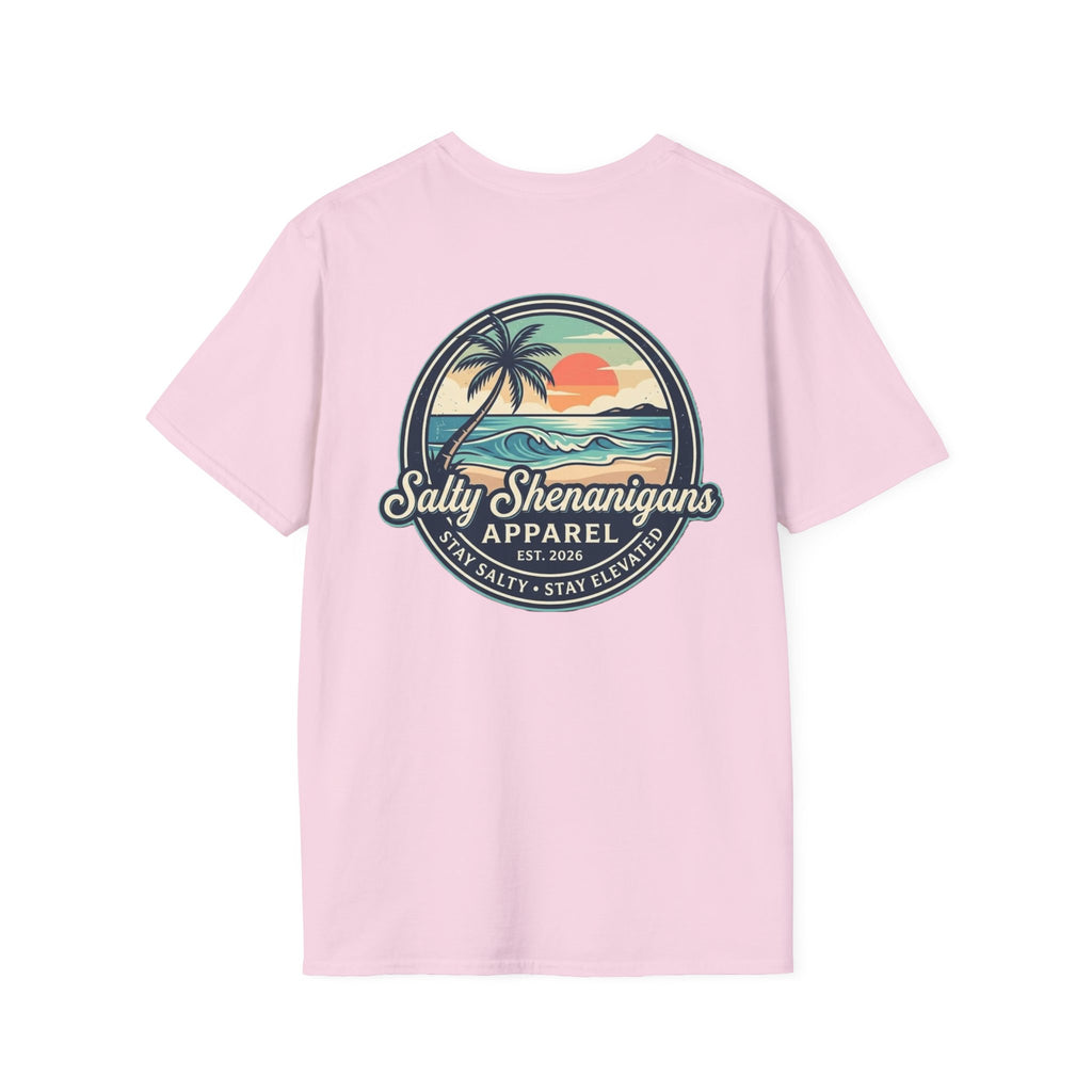 Salty Shenanigans Vintage Coastal Sunset Logo Printify