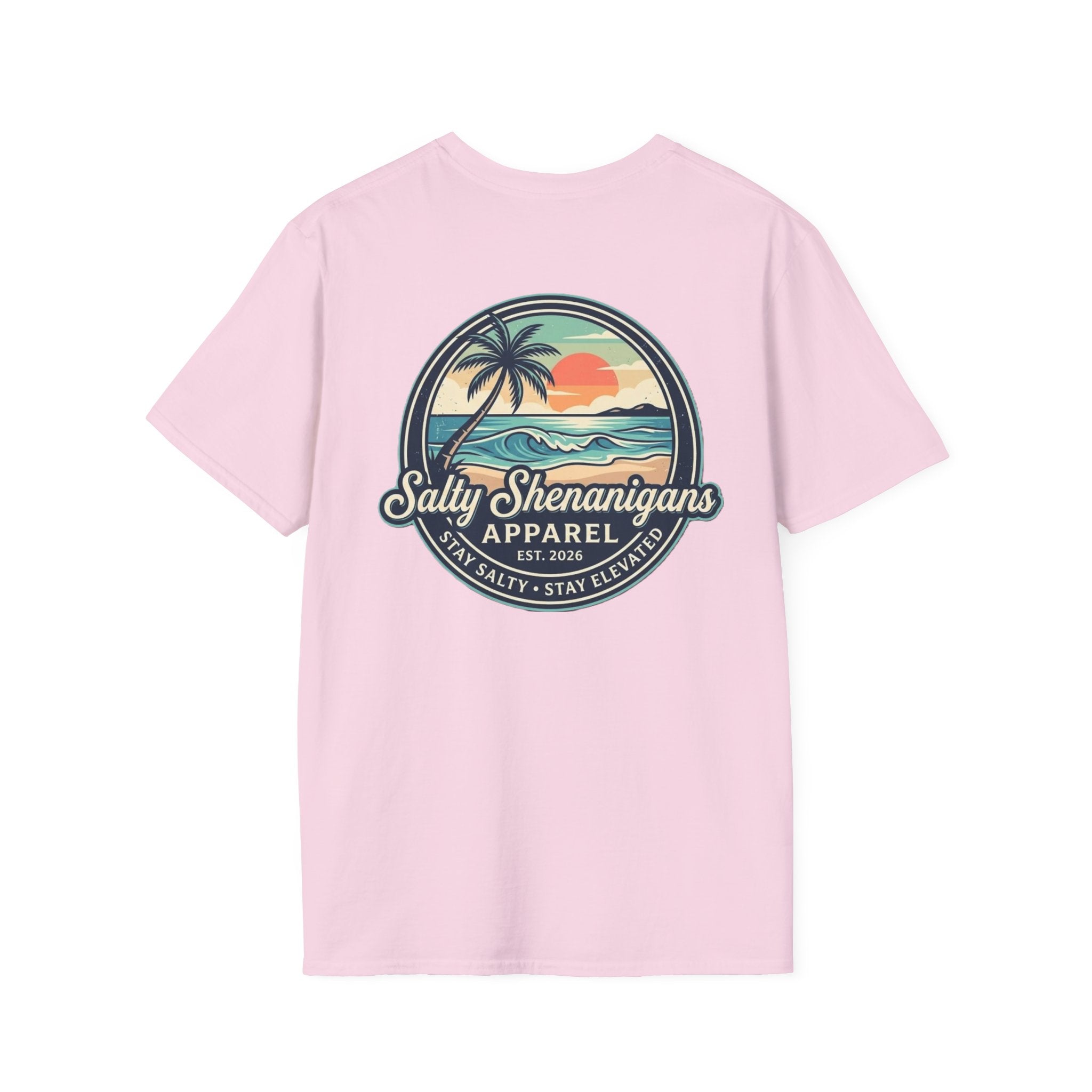 Salty Shenanigans Vintage Coastal Sunset Logo Printify