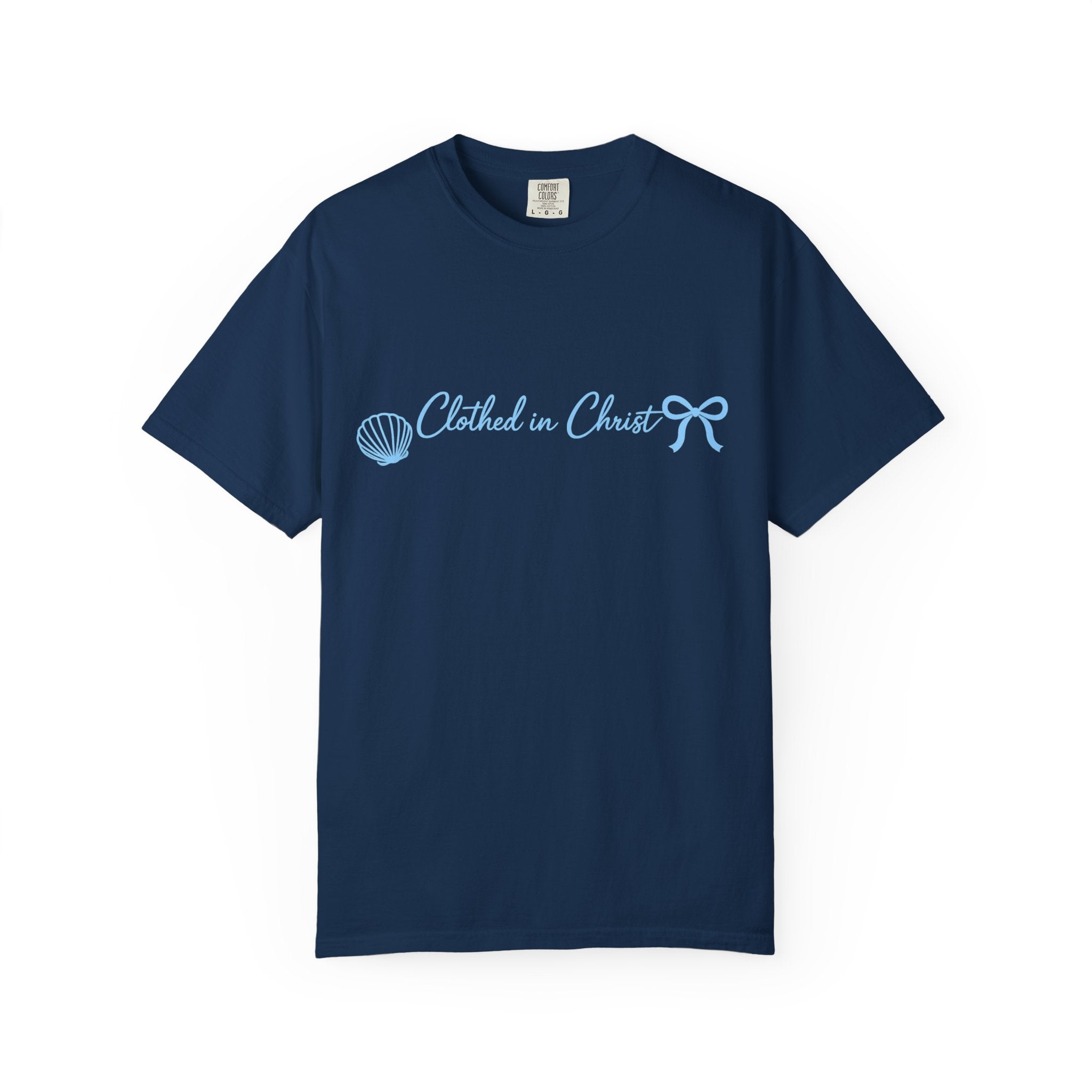 Clothed in Christ Coastal T-Shirt- Blue Print Printify