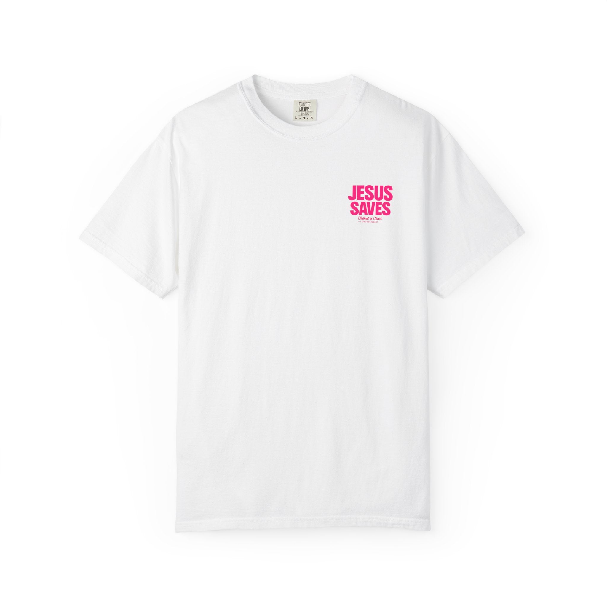 Jesus Saves T‑Shirt — Bold Pink Faith Graphic Tee Printify