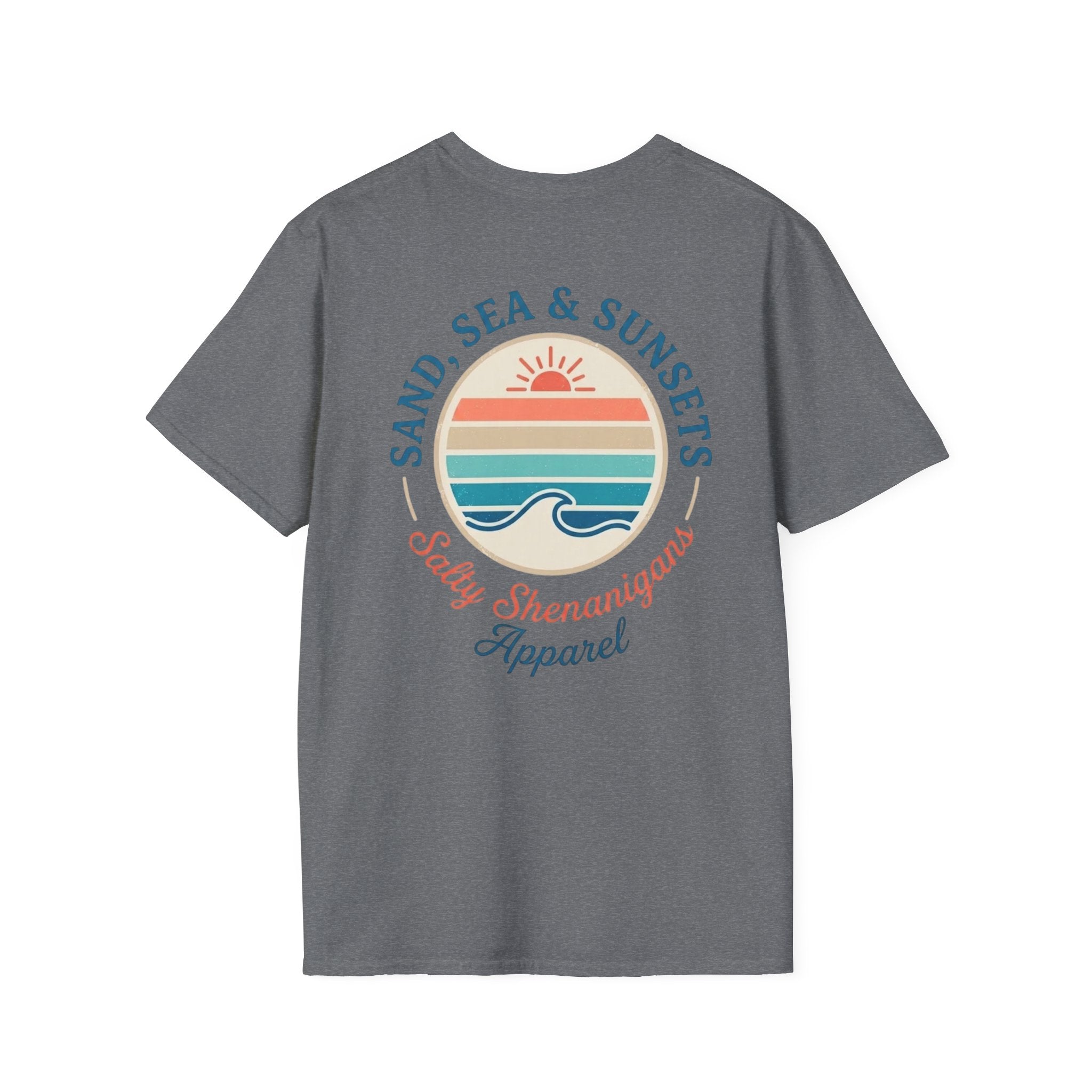 Salty Shenanigans Apparel Sand, Sea & Sunsets T-Shirt Printify