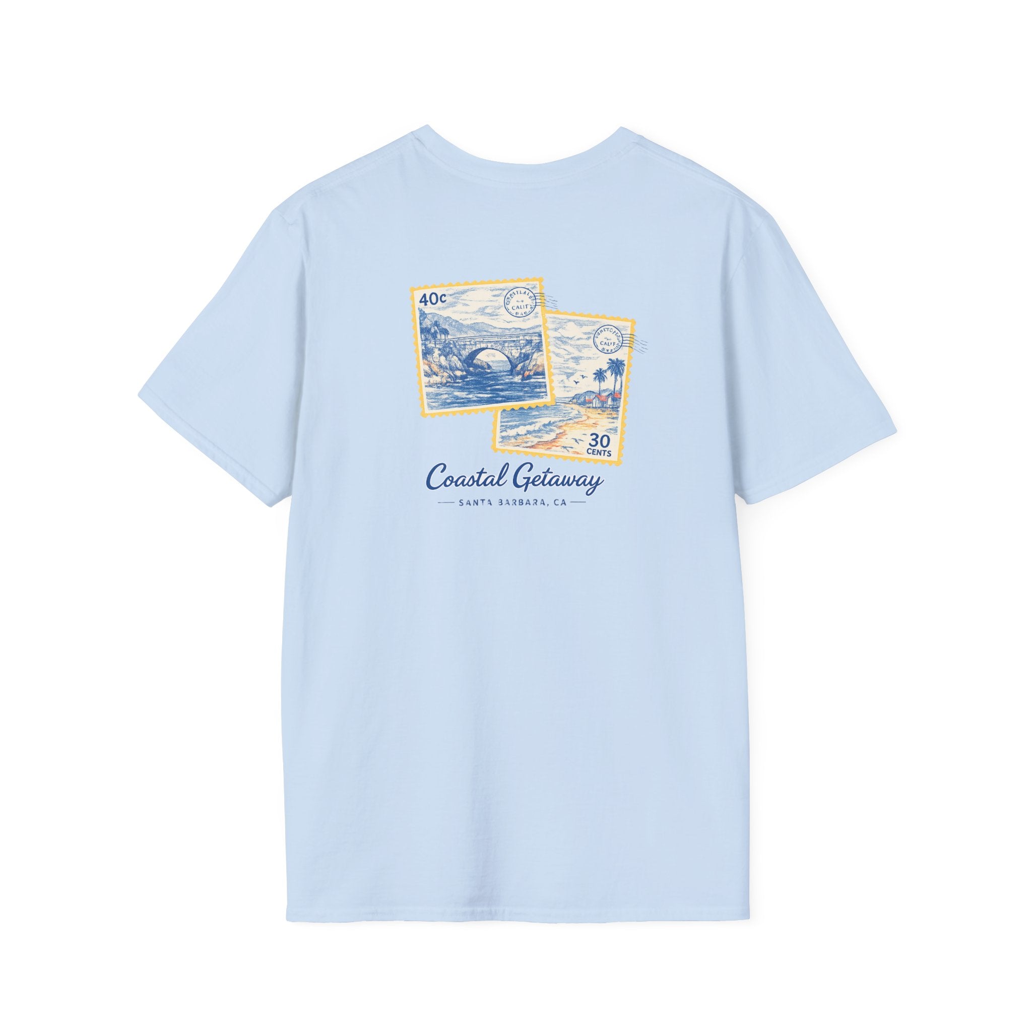 Coastal Getaway T-Shirt — Vintage Stamp Beach Tee Printify