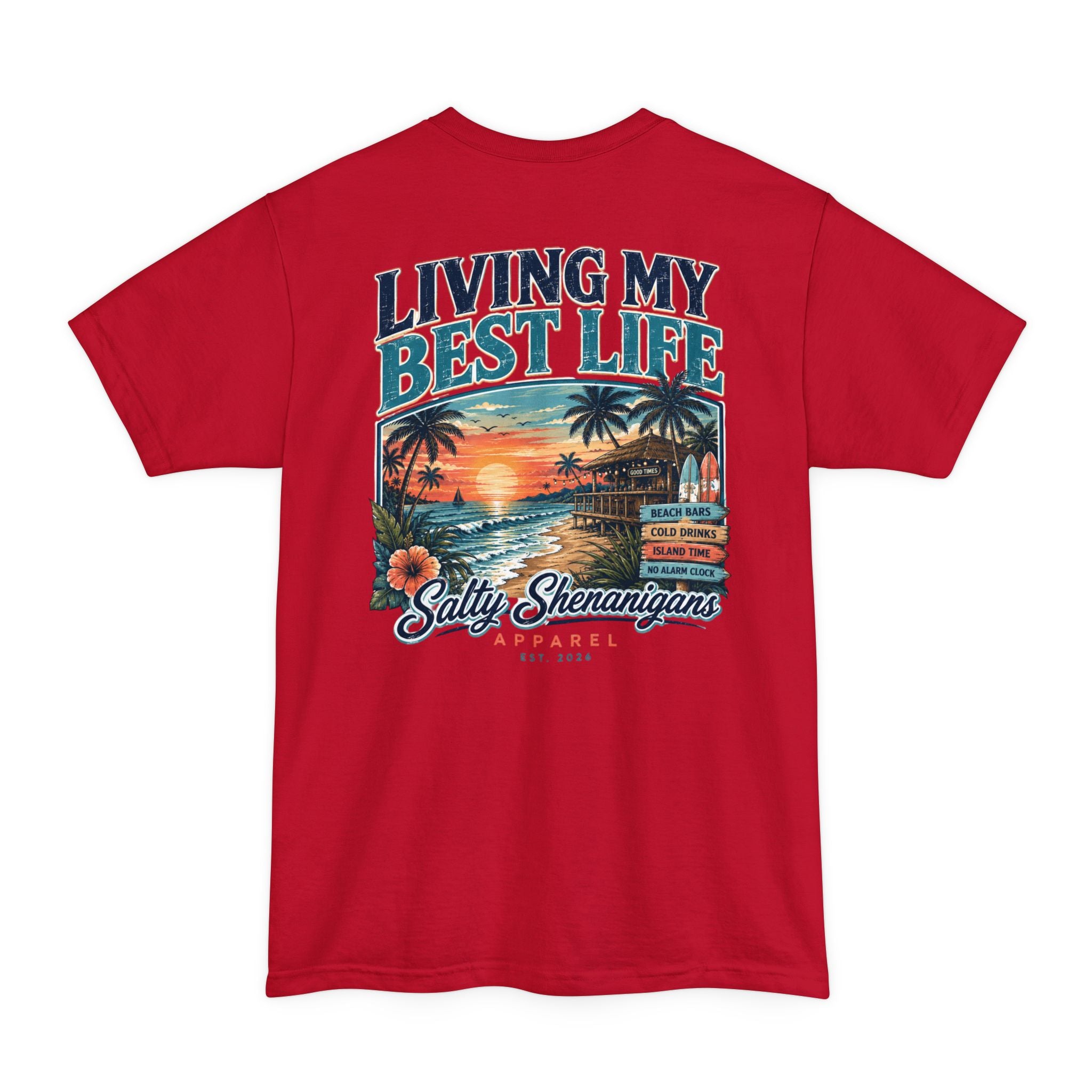Living My Best Life Sunset Tee | Hanes Beefy-T Tall Beach Vacation T-Shirt Printify