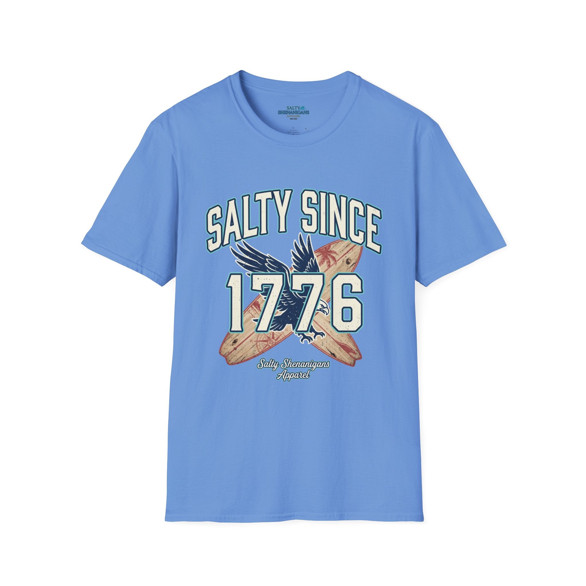 Salty Since 1776 Eagle Surfboard Patriotic Beach Shirt Printify