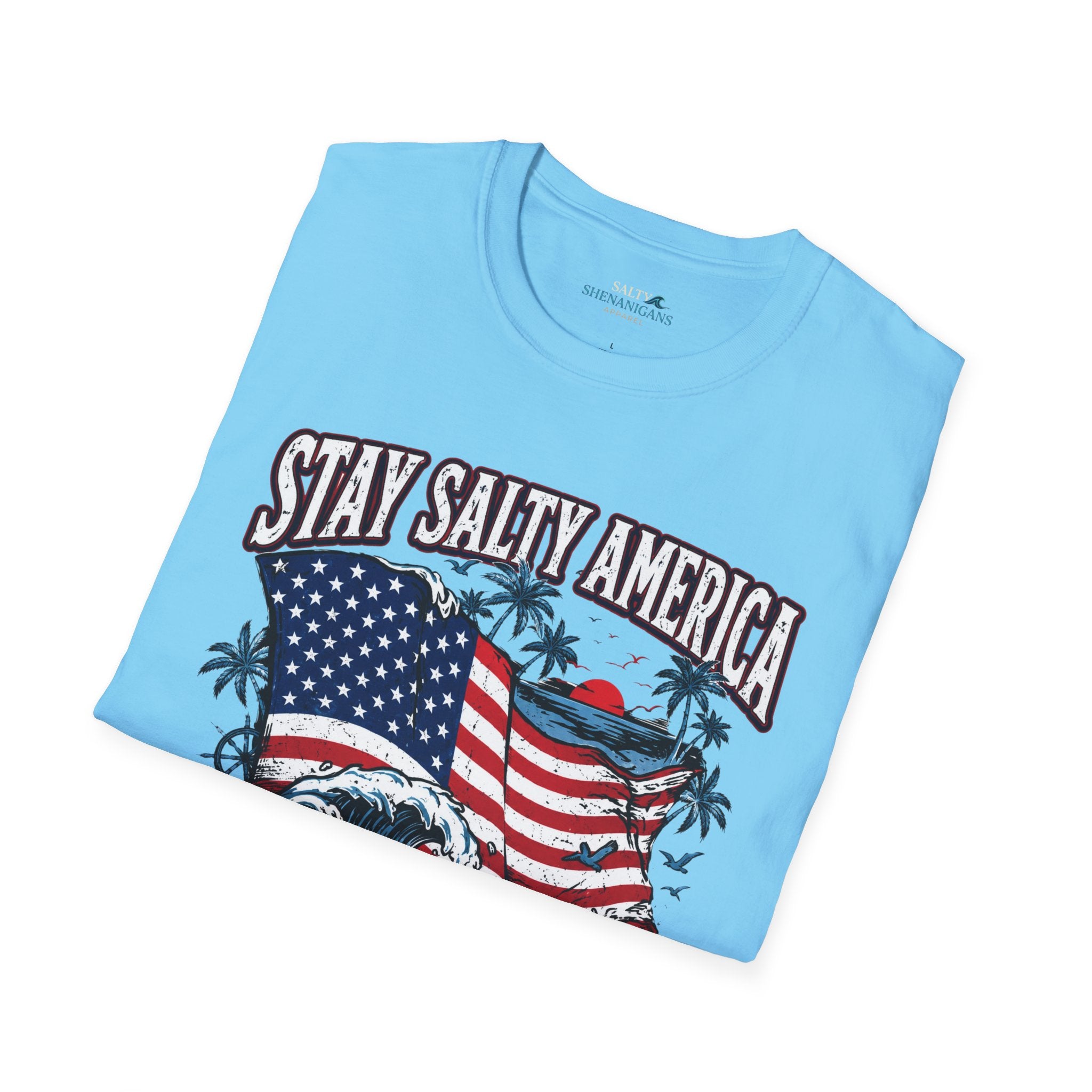 Stay Salty America Premium Beach Tee | Patriotic Coastal Graphic Shirt Printify