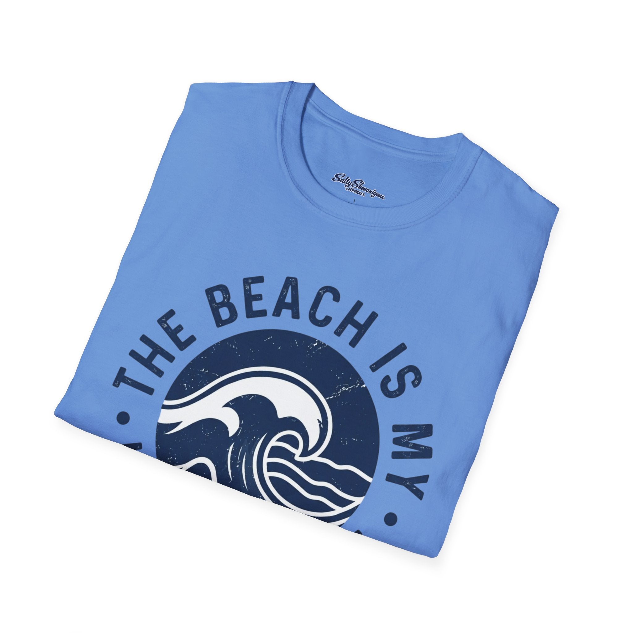 Salty Shenanigans Apparel The Beach Is My Happy Place T-Shirt Printify