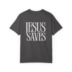 Jesus Saves T-Shirt — Minimal Embossed Religious Tee Printify