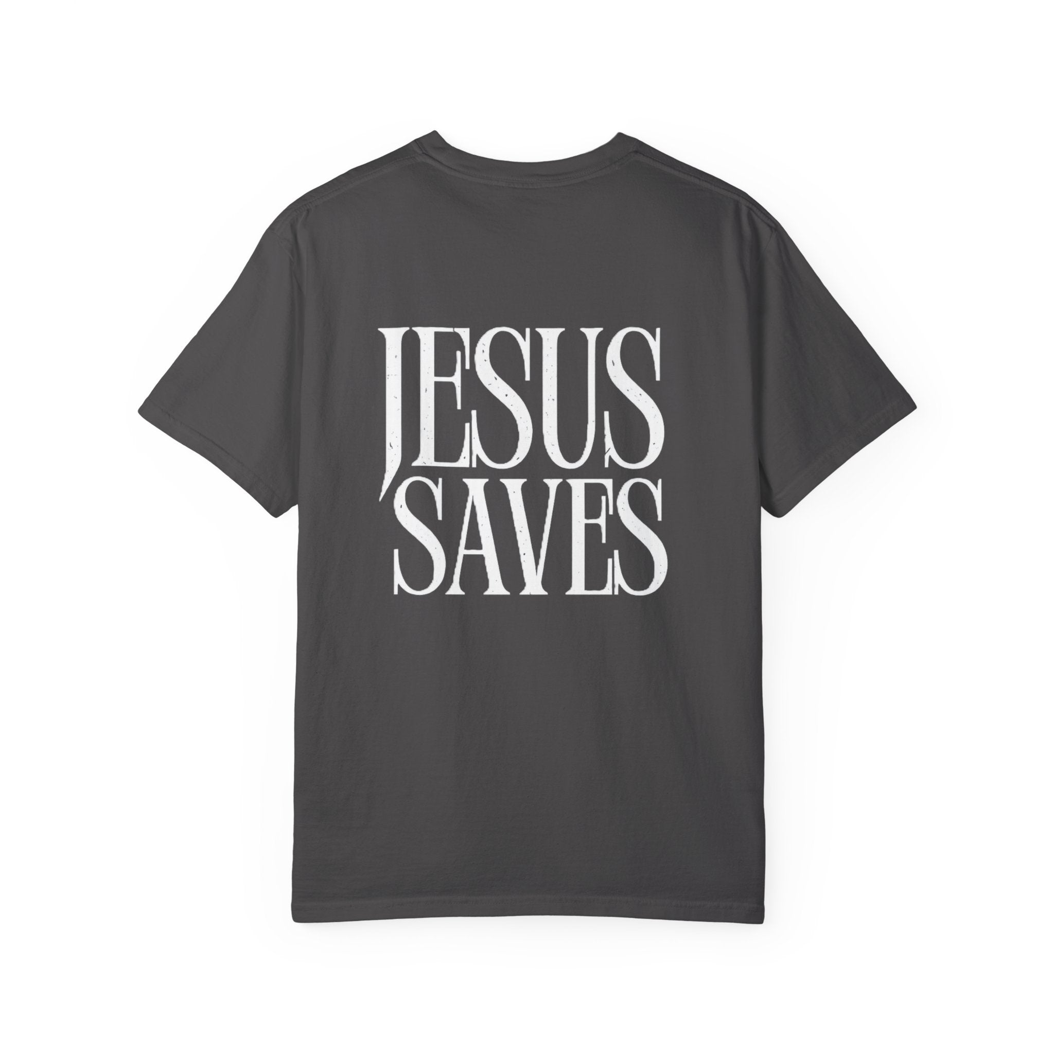 Jesus Saves T-Shirt — Minimal Embossed Religious Tee Printify