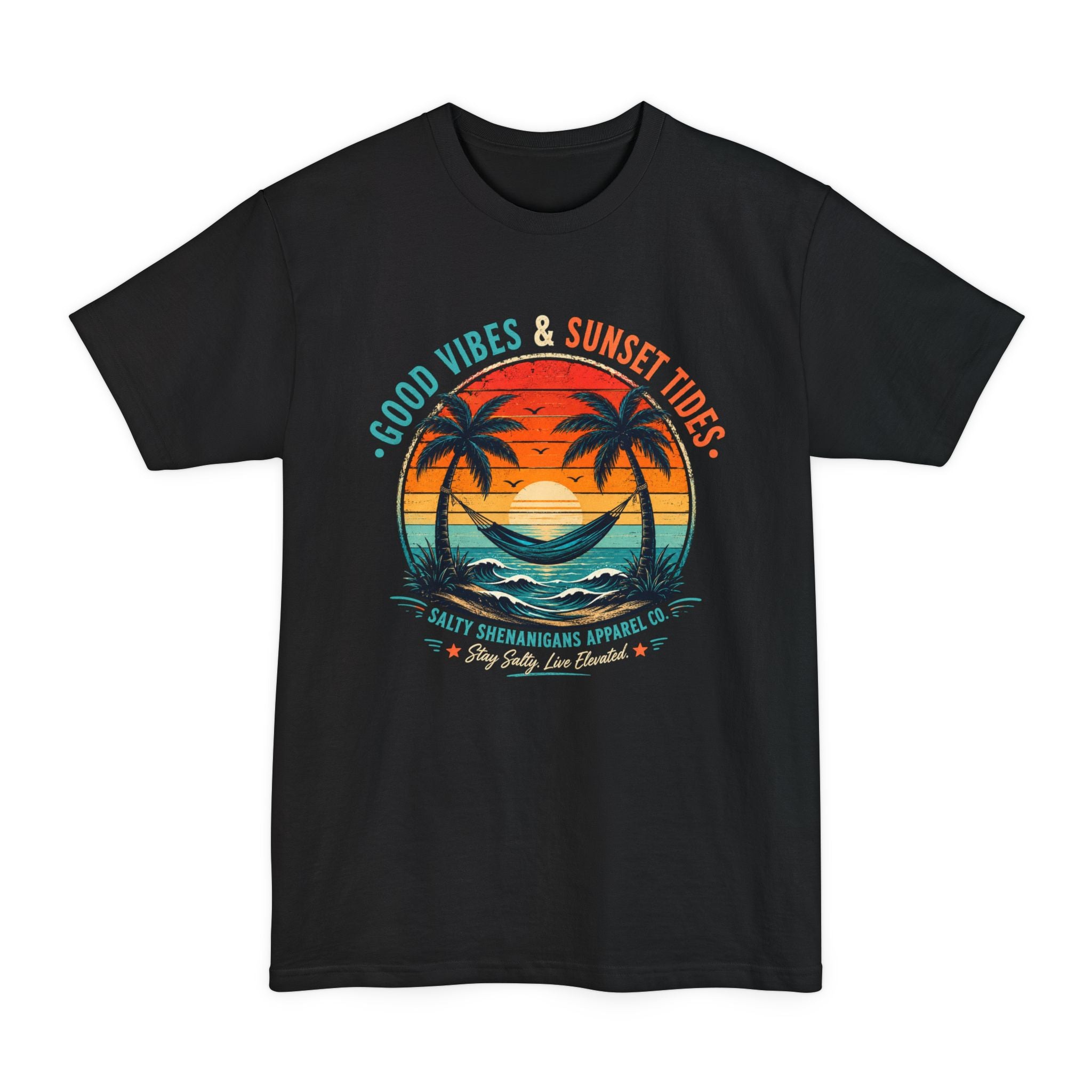 Good Vibes & Sunset Tides – Premium Coastal Graphic Tall Tee | Hanes Beefy-T Tall Printify