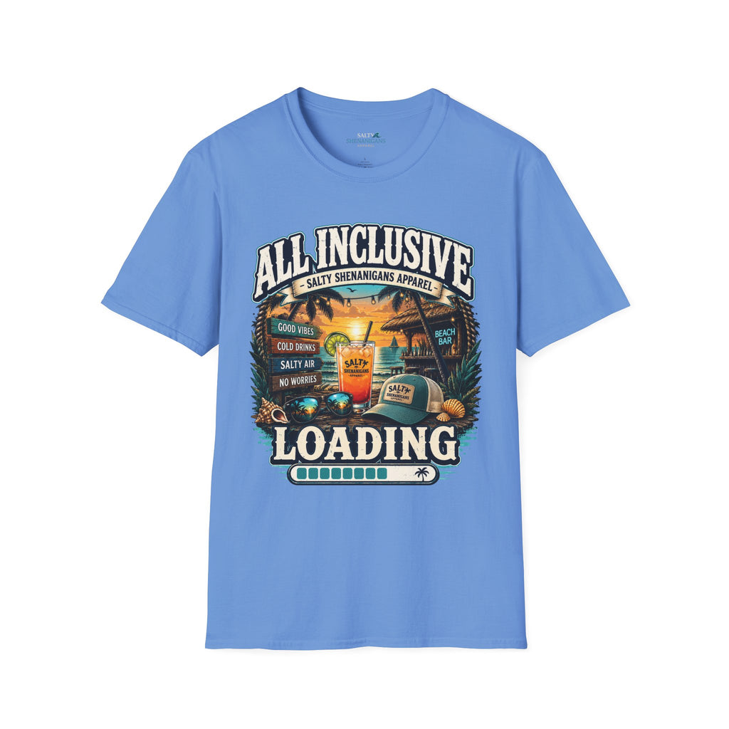 All Inclusive Loading Beach Vacation T-Shirt Printify