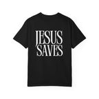 Jesus Saves T-Shirt — Minimal Embossed Religious Tee Printify