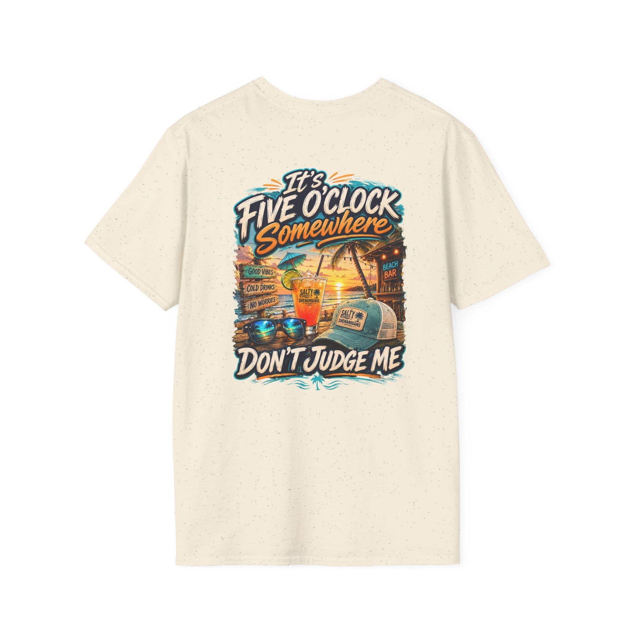 It's Five O'Clock Somewhere, Don't Judge Me | Funny Beach Bar Graphic Tee Printify
