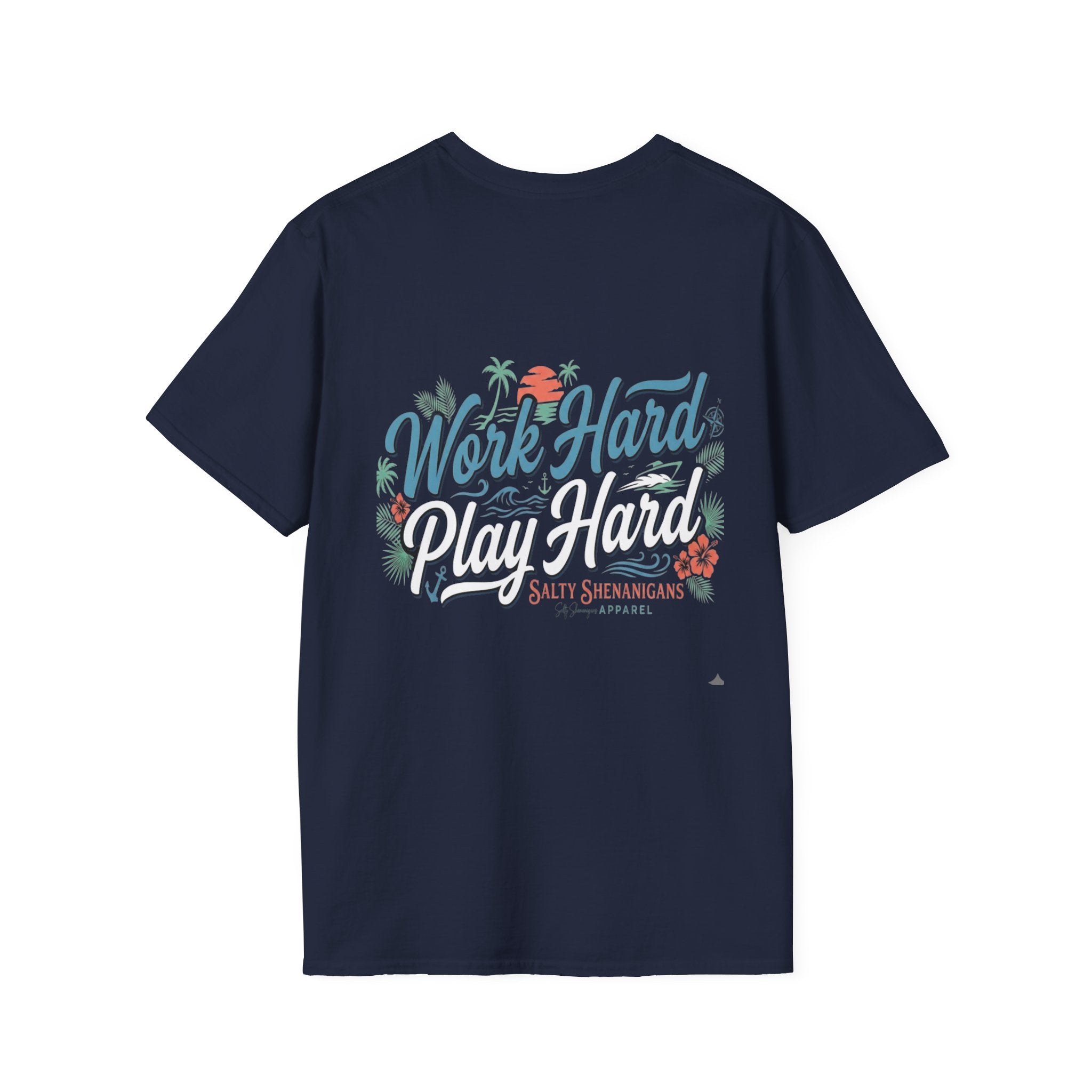 Work Hard Play Hard Coastal Lifestyle T-Shirt | Women's Beach Resort Graphic Tee | Gildan 64000 | Salty Shenanigans Apparel Printify