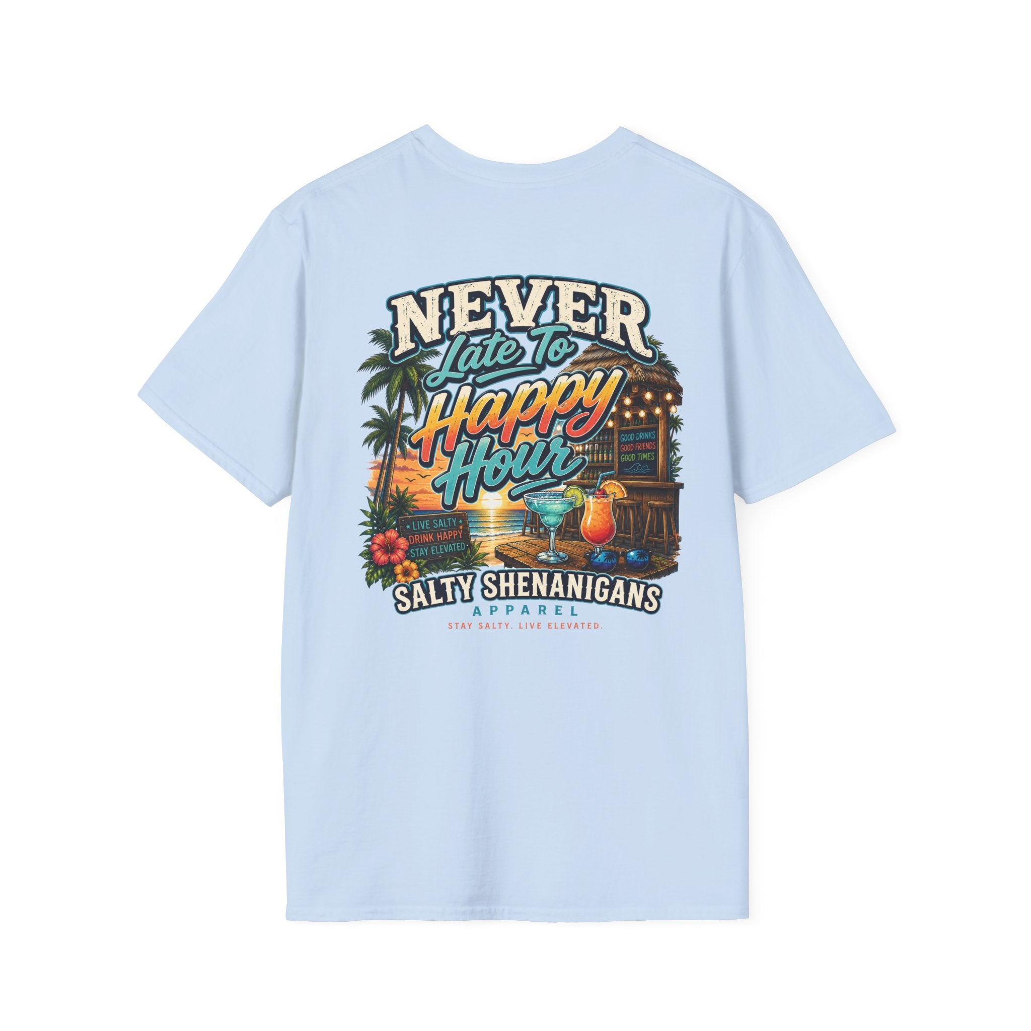 Never Late to Happy Hour Coastal Sunset Tee Printify