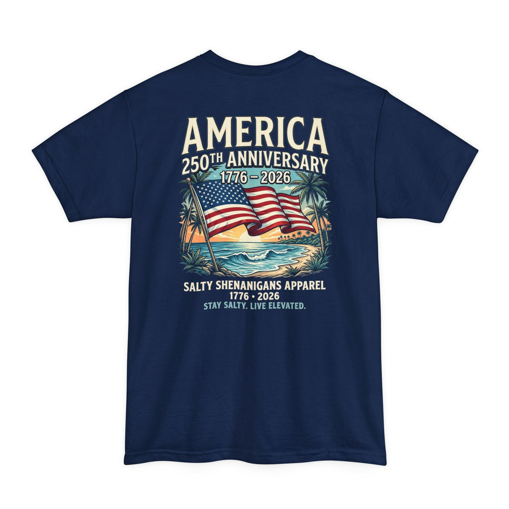 America 250th Anniversary 1776–2026 – Patriotic Coastal Tall Tee | Hanes Beefy-T Tall Printify