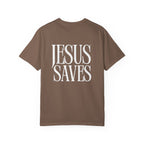 Jesus Saves T-Shirt — Minimal Embossed Religious Tee Printify