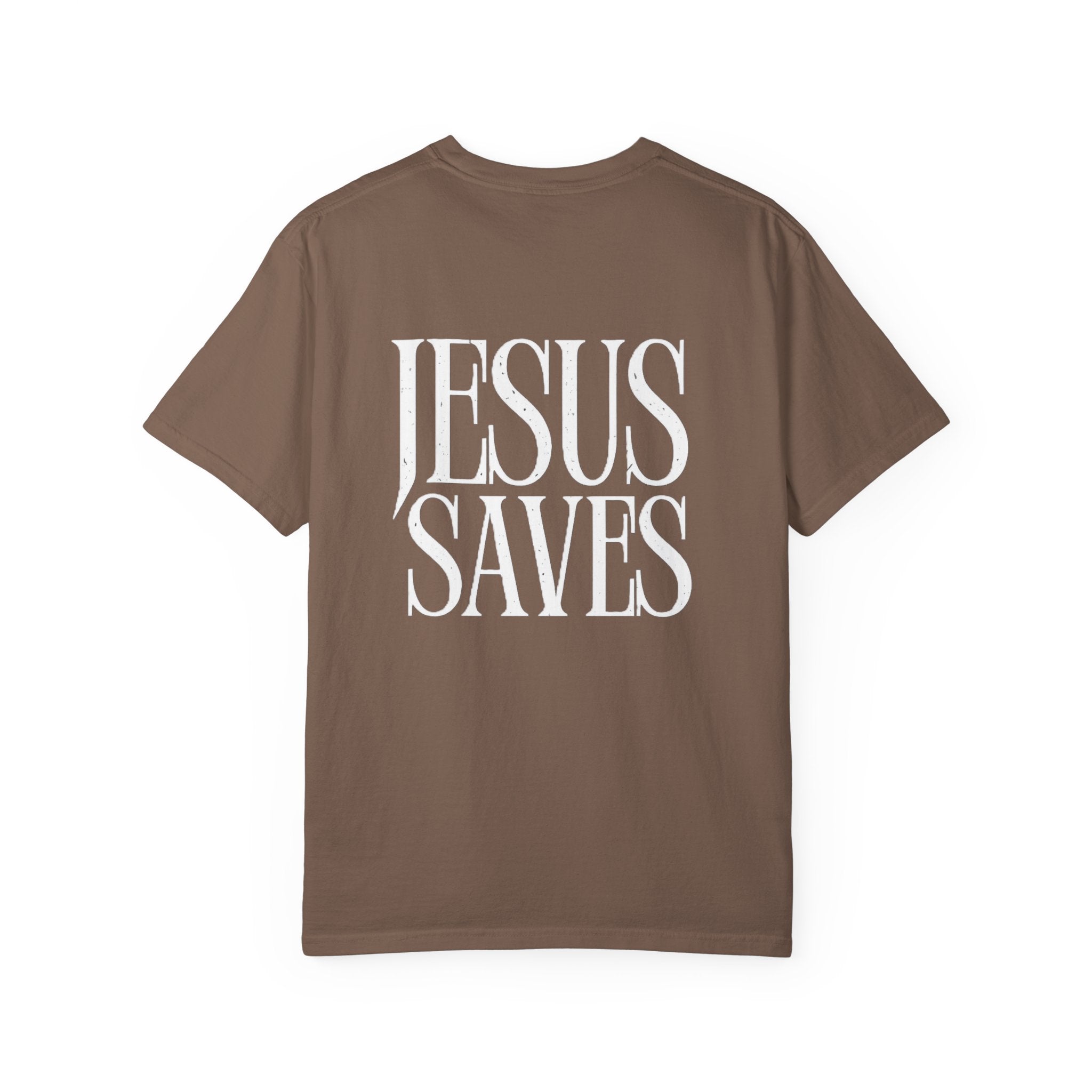 Jesus Saves T-Shirt — Minimal Embossed Religious Tee Printify