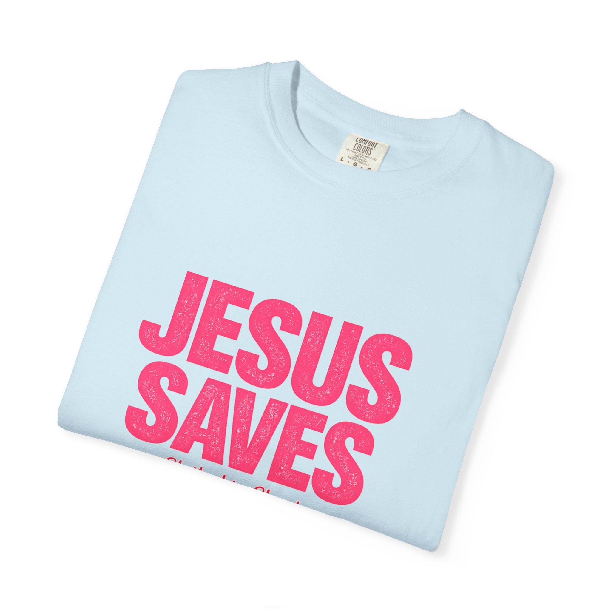 Clothed In Christ -Jesus Saves T-Shirt — Bold Pink Christian Faith Tee Printify