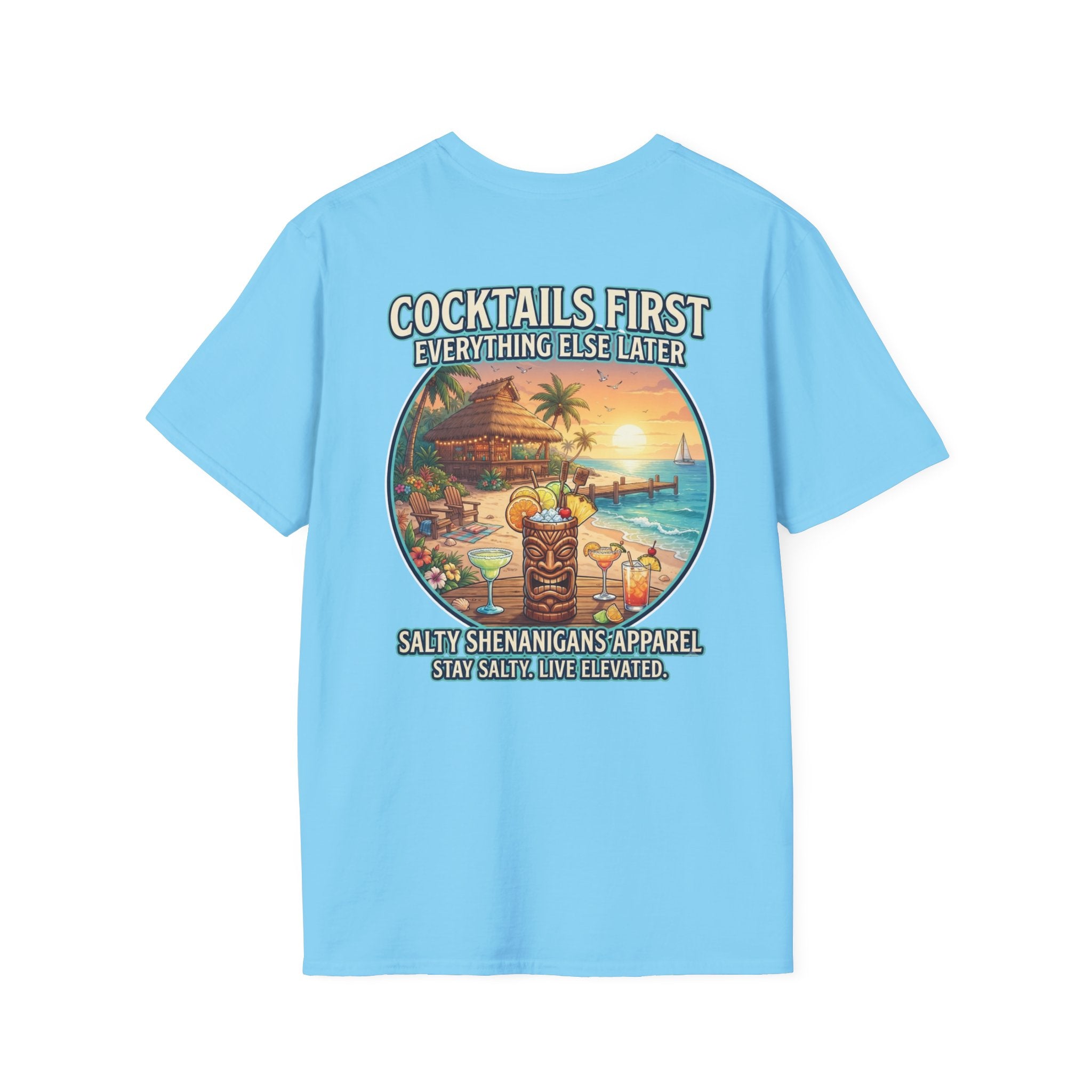 Cocktails First, Everything Else Later Beach Bar T-Shirt Printify