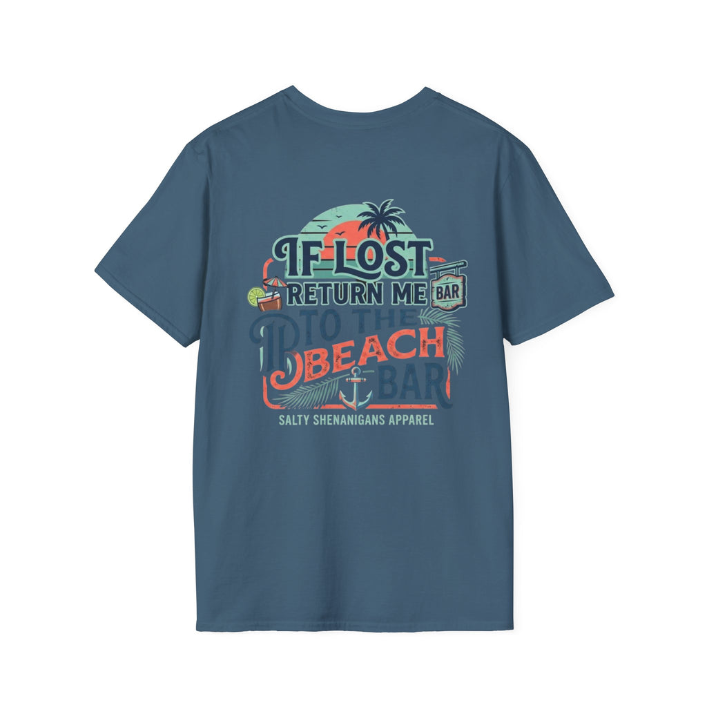 If Lost Return Me To The Beach Bar T-Shirt | Funny Coastal Vacation Graphic Tee | Gildan 64000 | Salty Shenanigans Apparel Printify