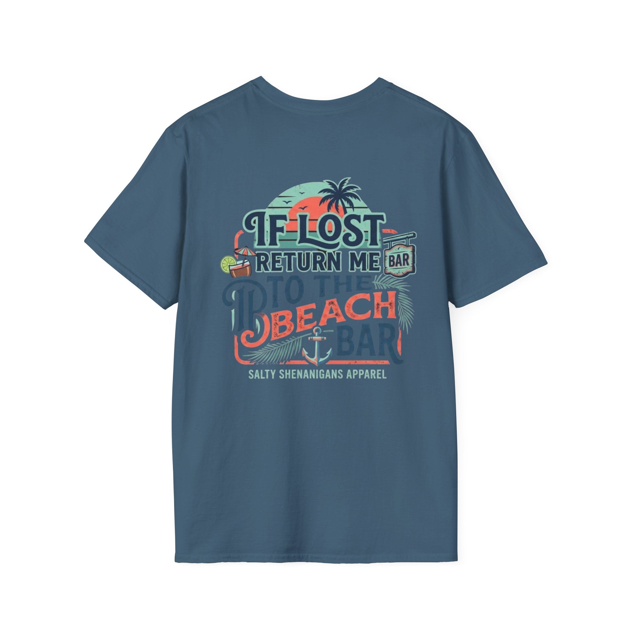 If Lost Return Me To The Beach Bar T-Shirt | Funny Coastal Vacation Graphic Tee | Gildan 64000 | Salty Shenanigans Apparel Printify