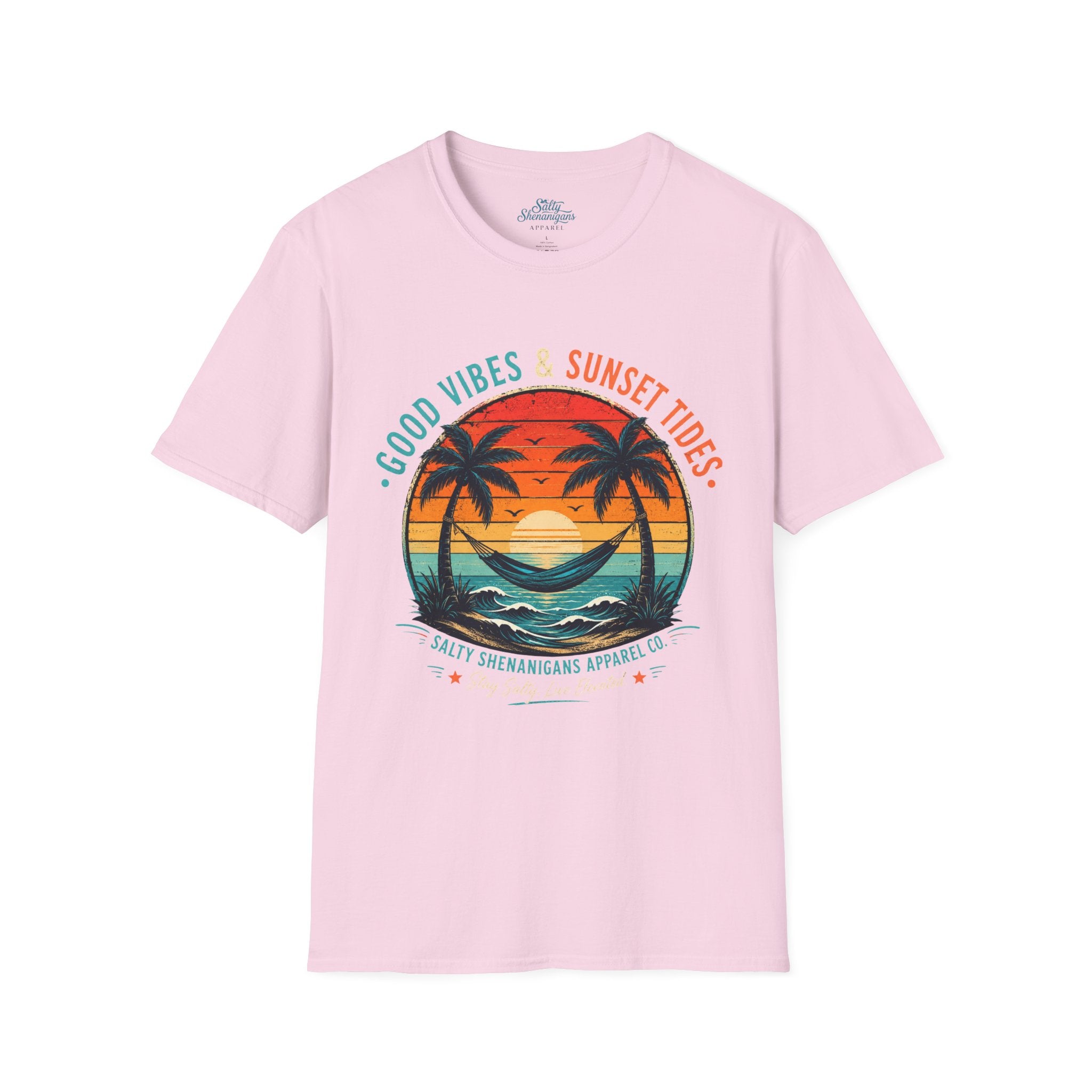 Good Vibes & Sunset Tides – Vintage Coastal Graphic T-Shirt Printify
