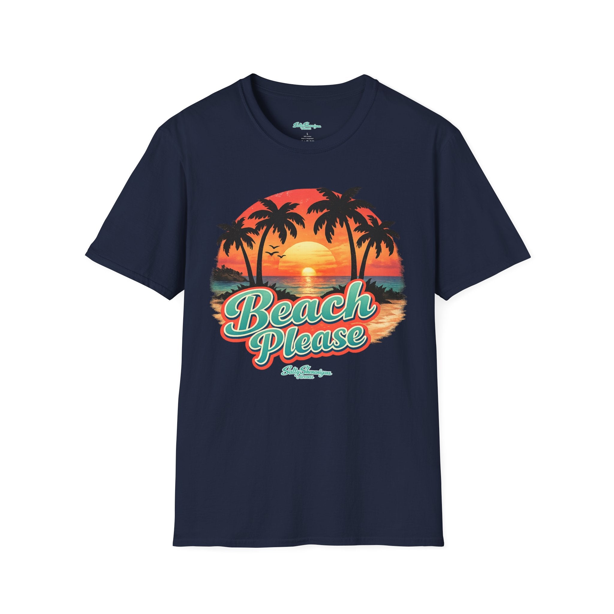 Salty Shenanigans Apparel Beach Please Sunset T-Shirt Printify