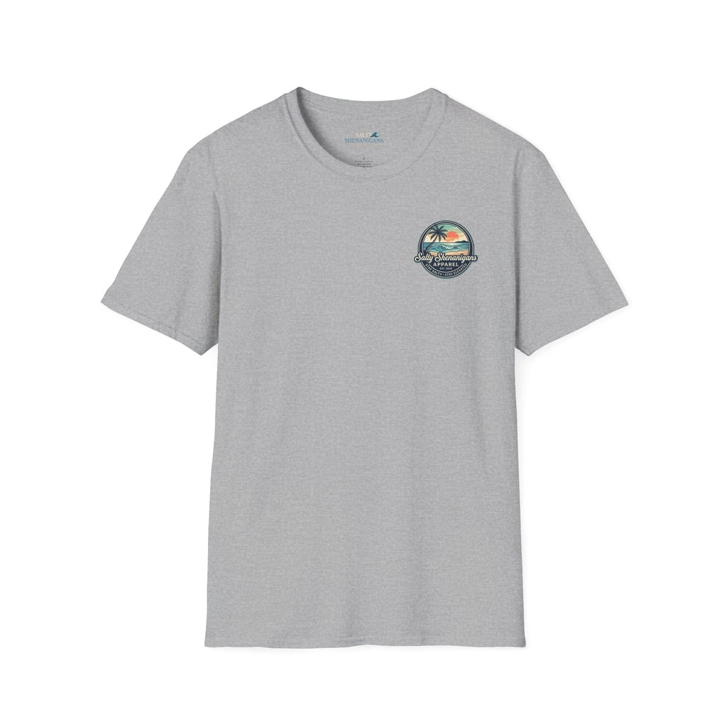 Salty Shenanigans Vintage Coastal Sunset Logo Printify