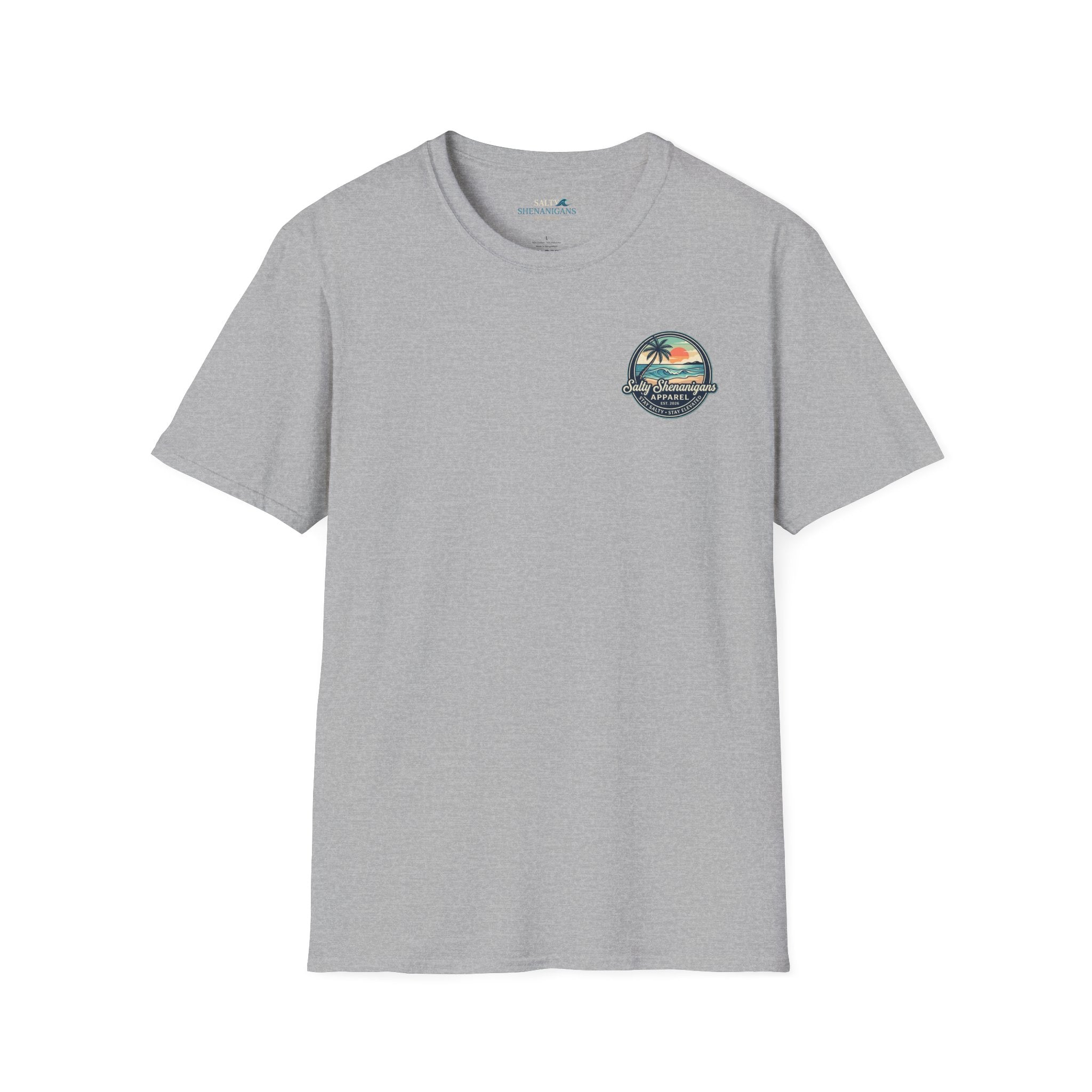Salty Shenanigans Vintage Coastal Sunset Logo Printify