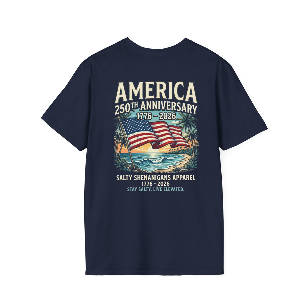 America 250th Anniversary Coastal Flag Tee | Salty Shenanigans Apparel Printify