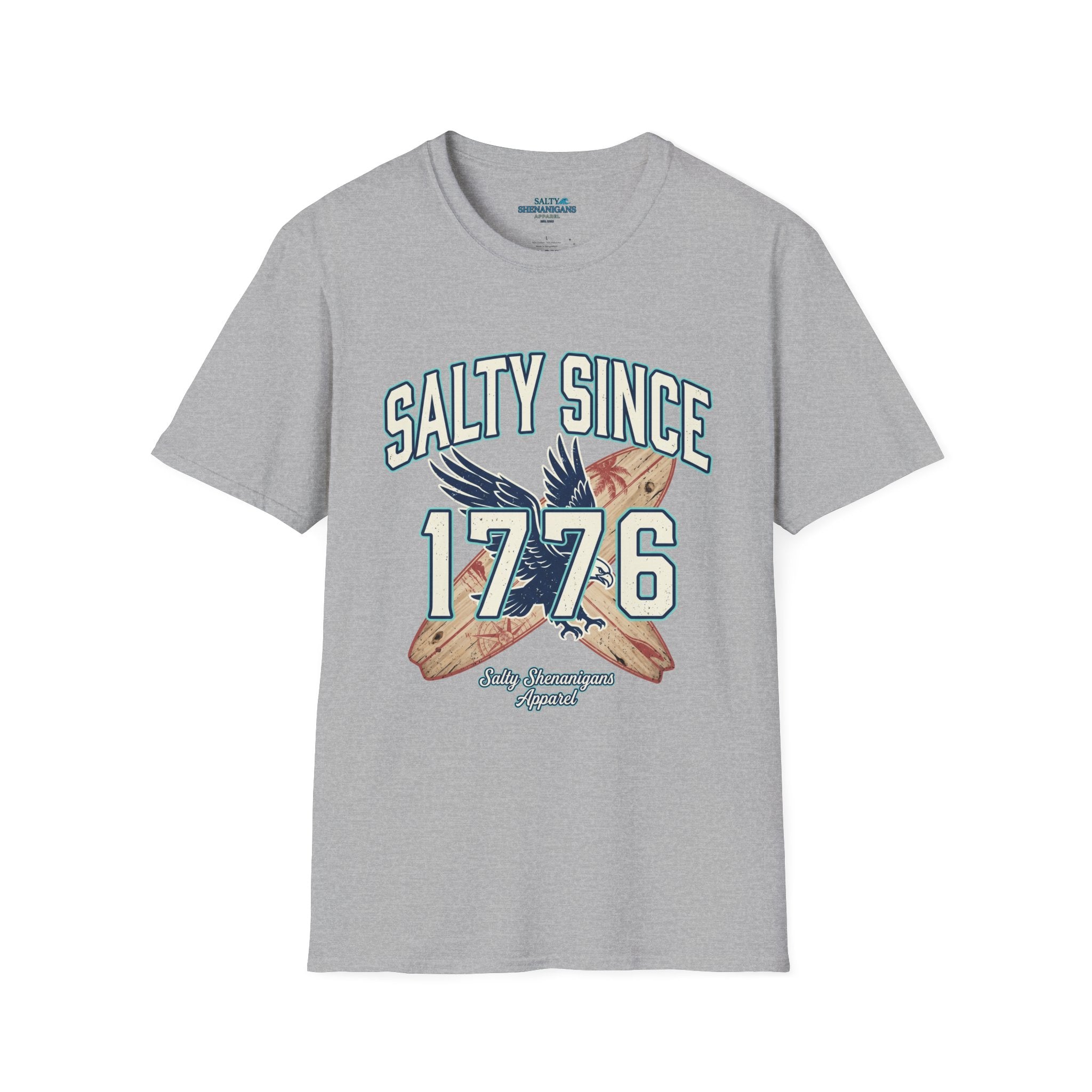 Salty Since 1776 Eagle Surfboard Patriotic Beach Shirt Printify
