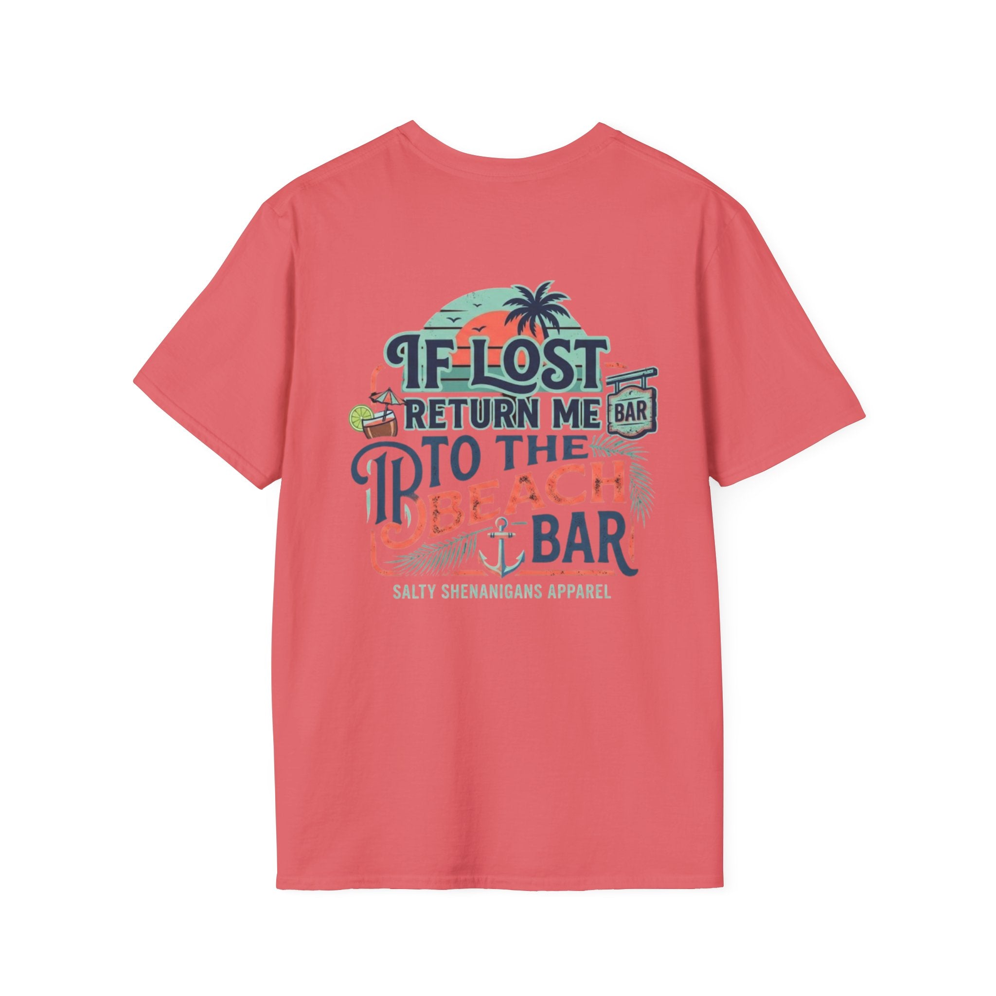 If Lost Return Me To The Beach Bar T-Shirt | Funny Coastal Vacation Graphic Tee | Gildan 64000 | Salty Shenanigans Apparel Printify