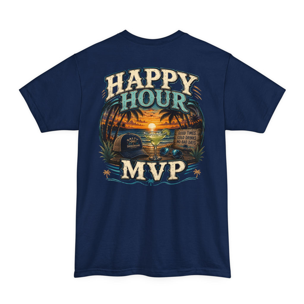 Happy Hour MVP Beach Bar Graphic Tall T-Shirt | Hanes Beefy-T Tall Tee Printify
