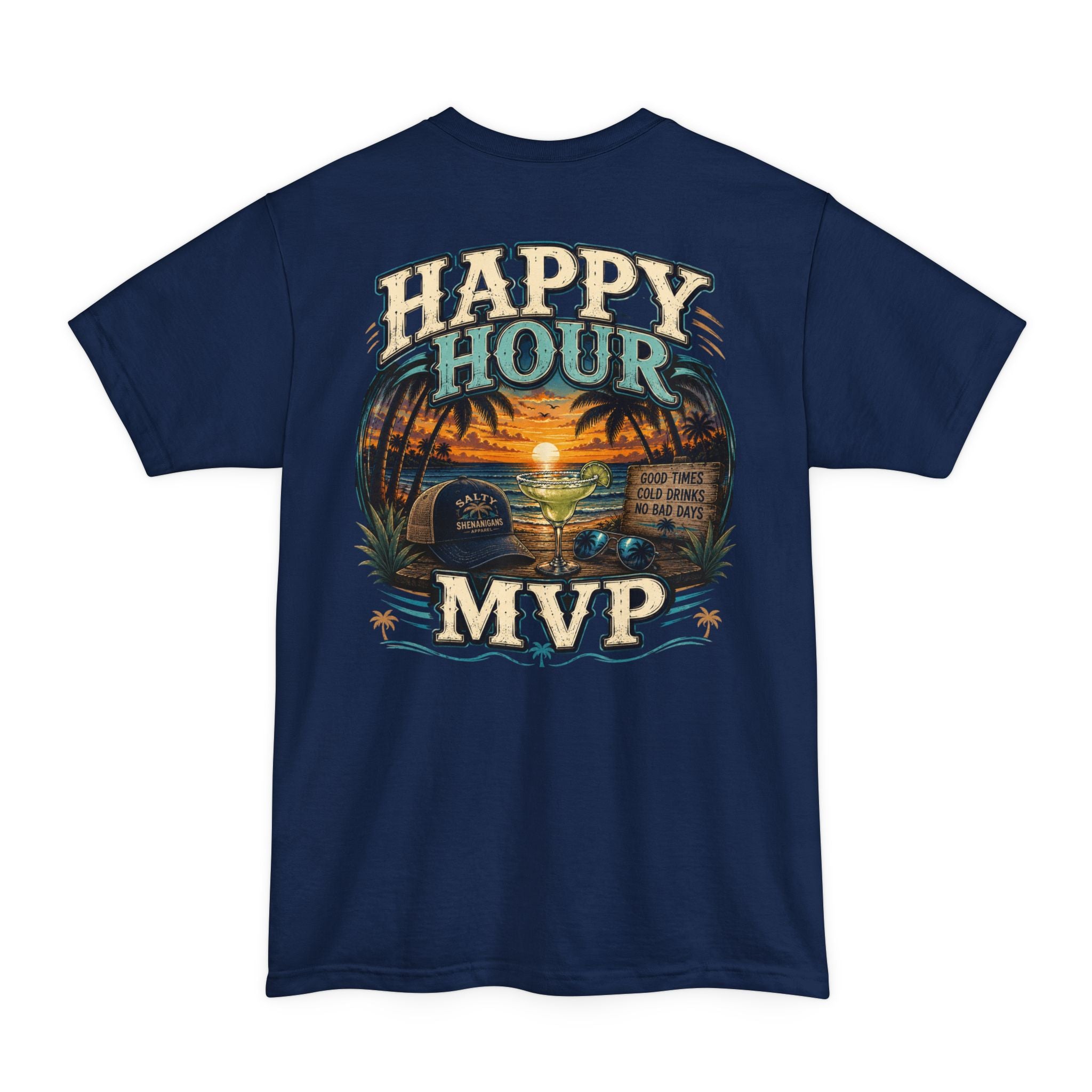 Happy Hour MVP Beach Bar Graphic Tall T-Shirt | Hanes Beefy-T Tall Tee Printify