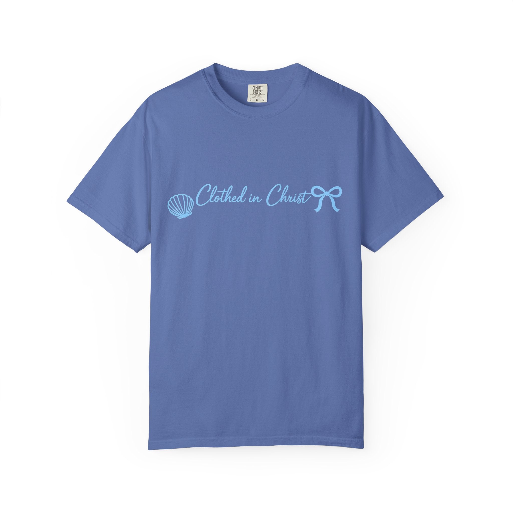 Clothed in Christ Coastal T-Shirt- Blue Print Printify
