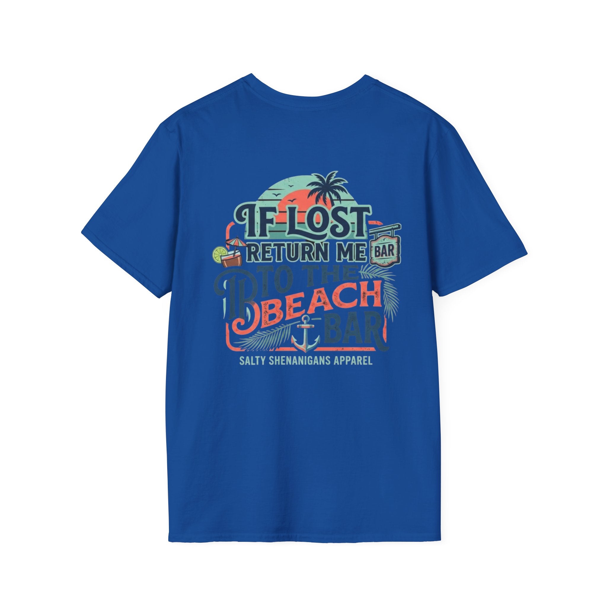 If Lost Return Me To The Beach Bar T-Shirt | Funny Coastal Vacation Graphic Tee | Gildan 64000 | Salty Shenanigans Apparel Printify