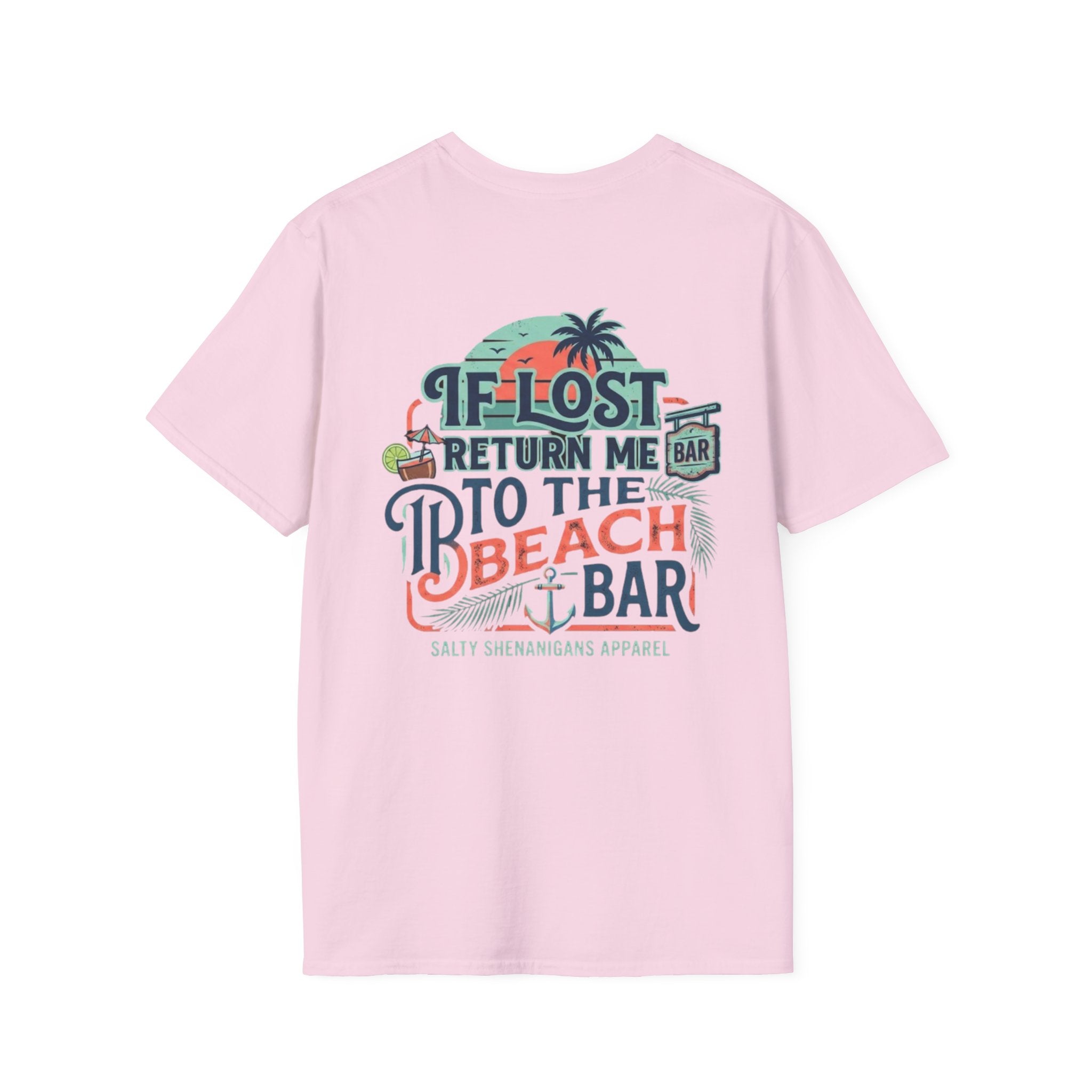 If Lost Return Me To The Beach Bar T-Shirt | Funny Coastal Vacation Graphic Tee | Gildan 64000 | Salty Shenanigans Apparel Printify