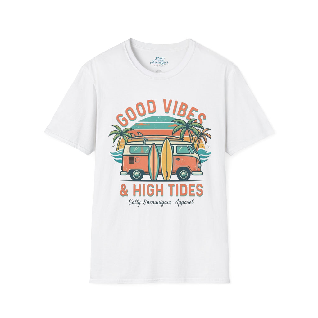 Good Vibes High Tides Beach Shirt | Coastal Surf Lifestyle Tee Printify