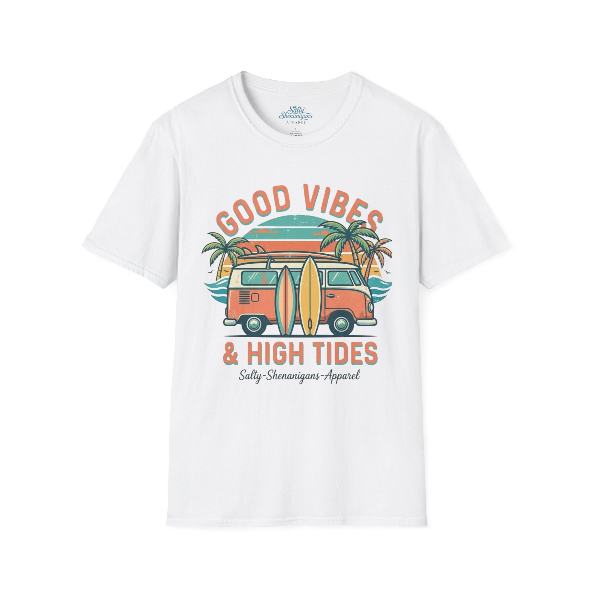 Good Vibes High Tides Beach Shirt | Coastal Surf Lifestyle Tee Printify