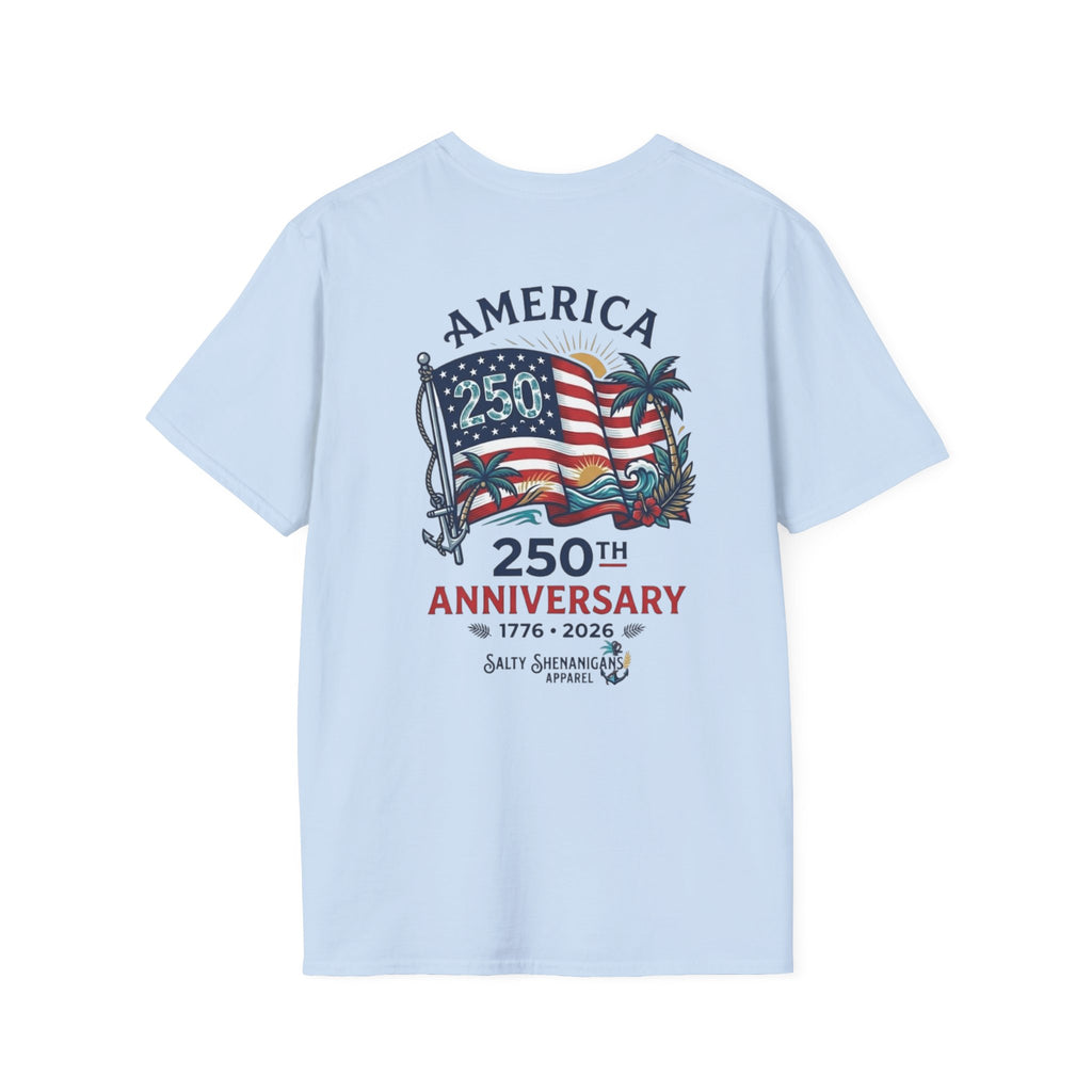 Salty Shenanigans Apparel America 250 Palm Color T-Shirt Printify