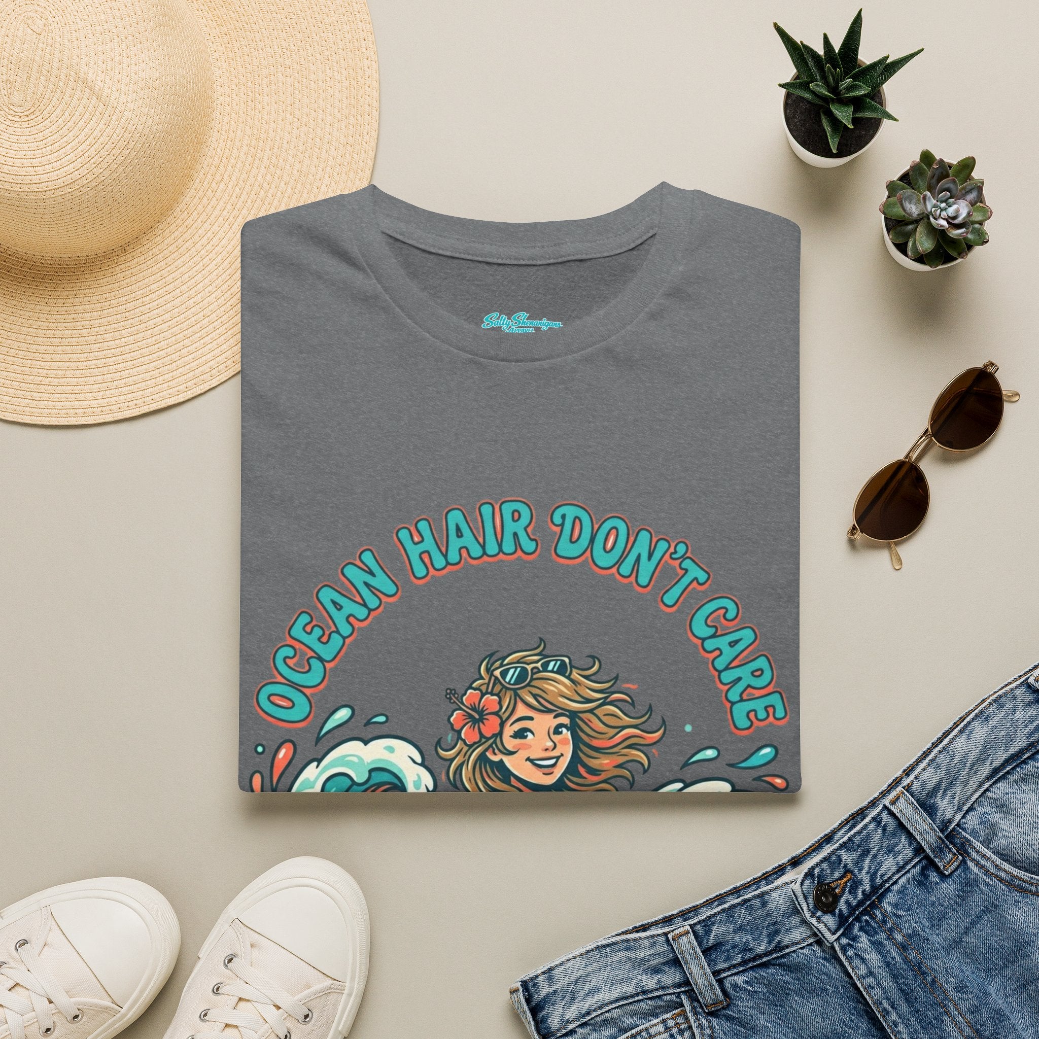 Ocean Hair Don't Care Salty Shenanigans Apparel  T-Shirt Printify