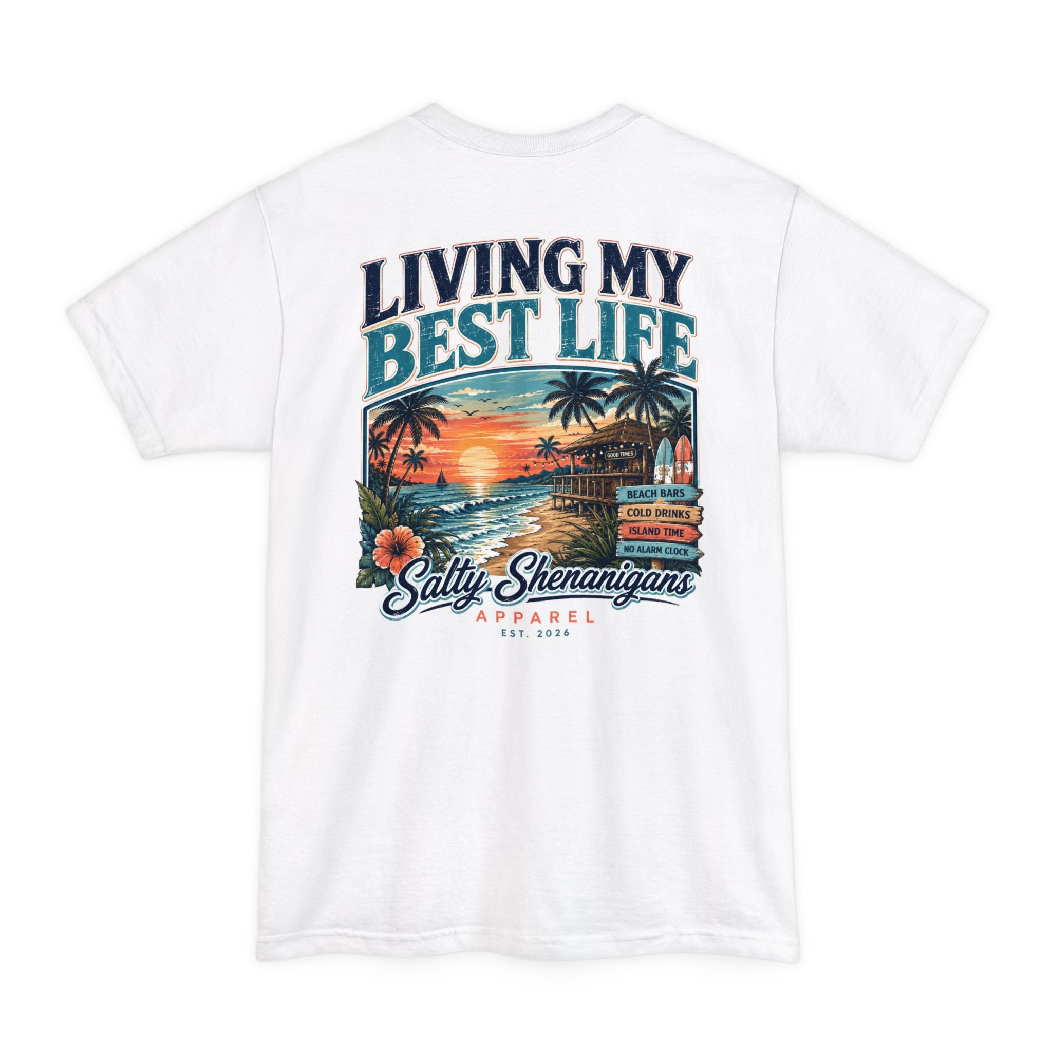 Living My Best Life Sunset Tee | Hanes Beefy-T Tall Beach Vacation T-Shirt Printify