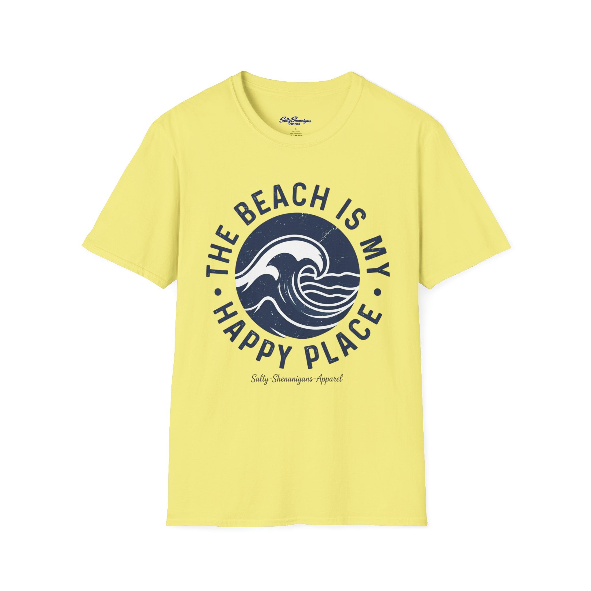 Salty Shenanigans Apparel The Beach Is My Happy Place T-Shirt Printify