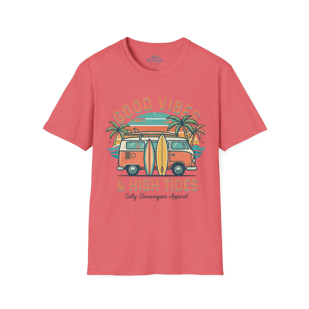 Good Vibes High Tides Beach Shirt | Coastal Surf Lifestyle Tee Printify