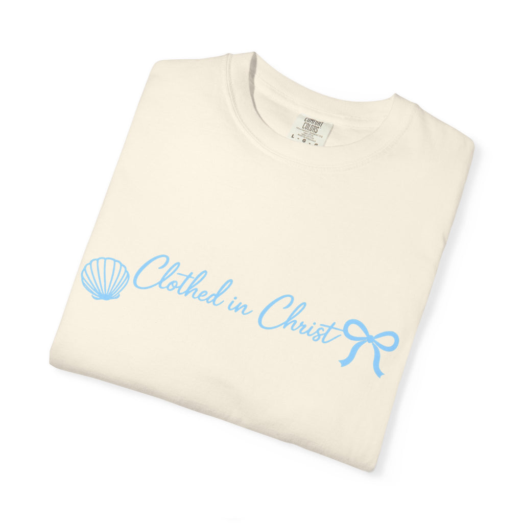 Clothed in Christ Coastal T-Shirt- Blue Print Printify