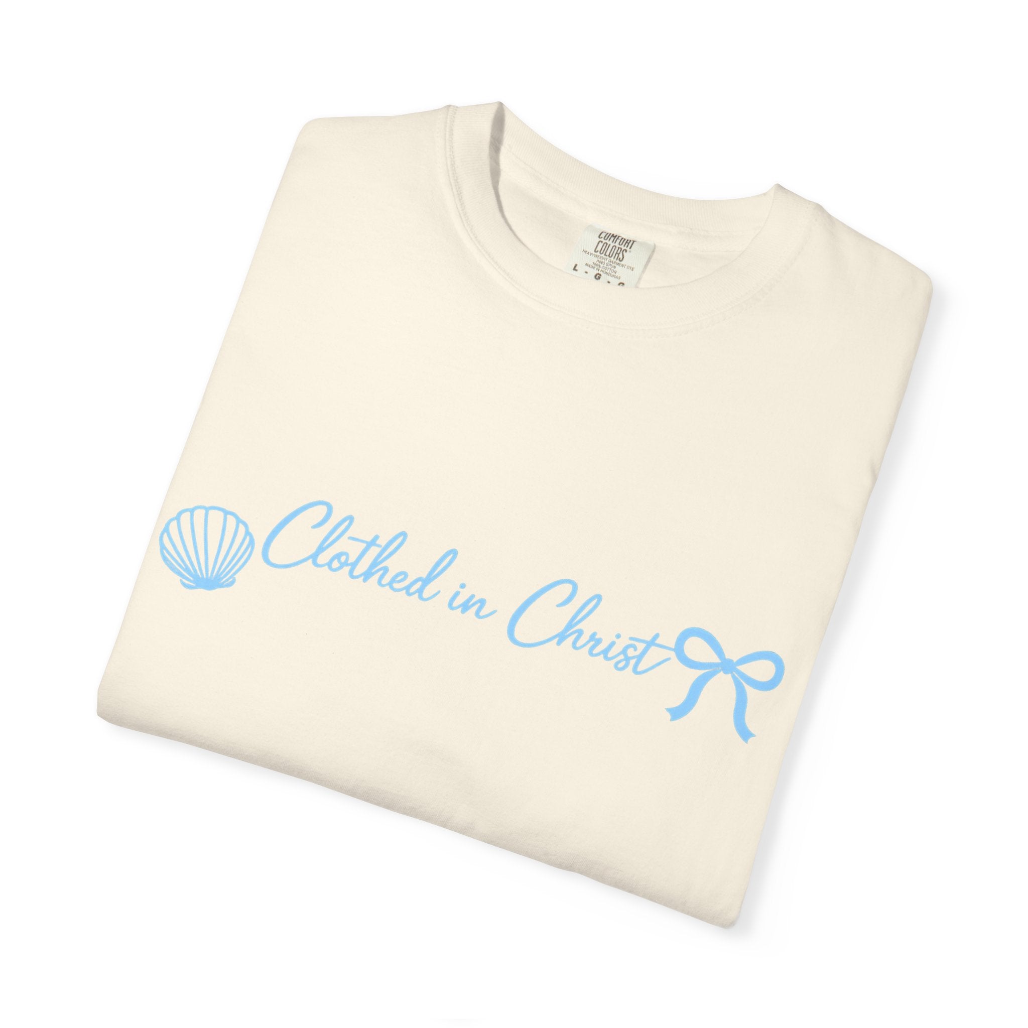 Clothed in Christ Coastal T-Shirt- Blue Print Printify