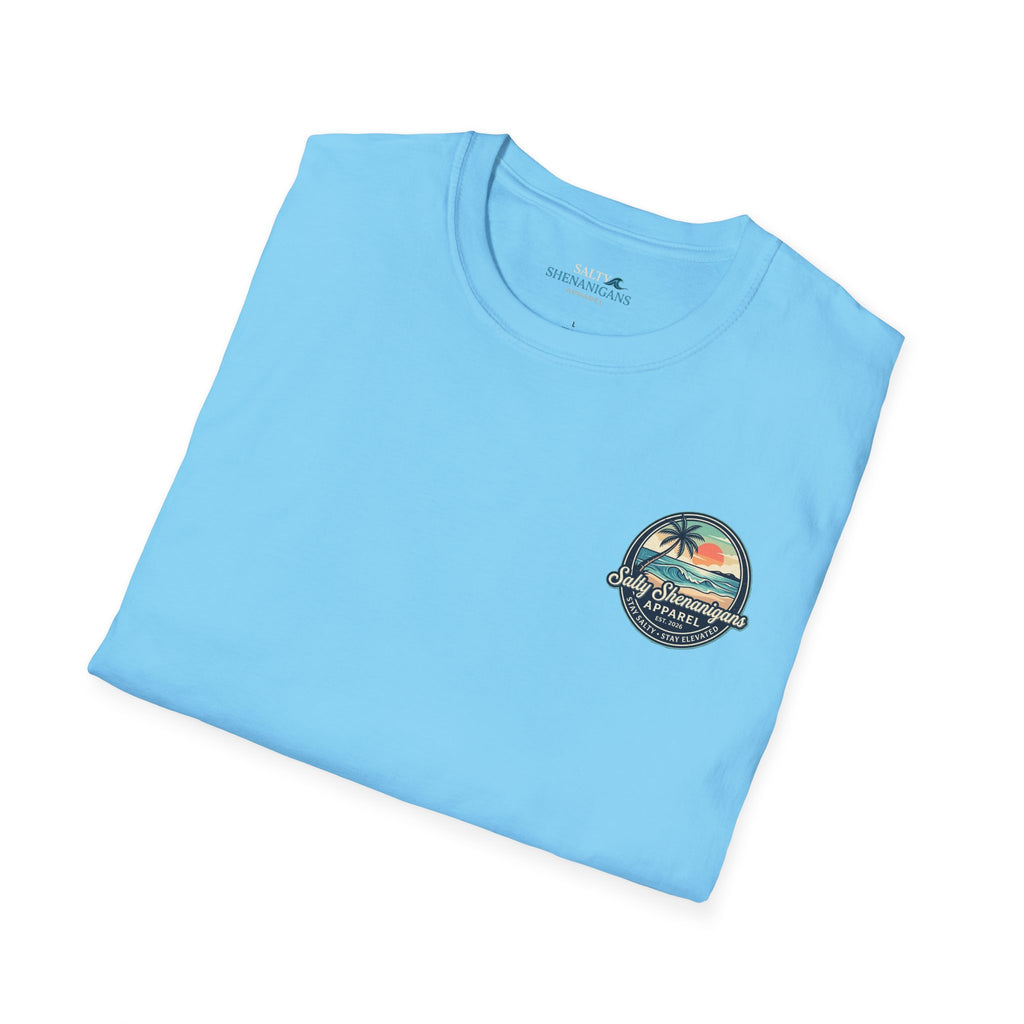 Salty Shenanigans Vintage Coastal Sunset Logo Printify